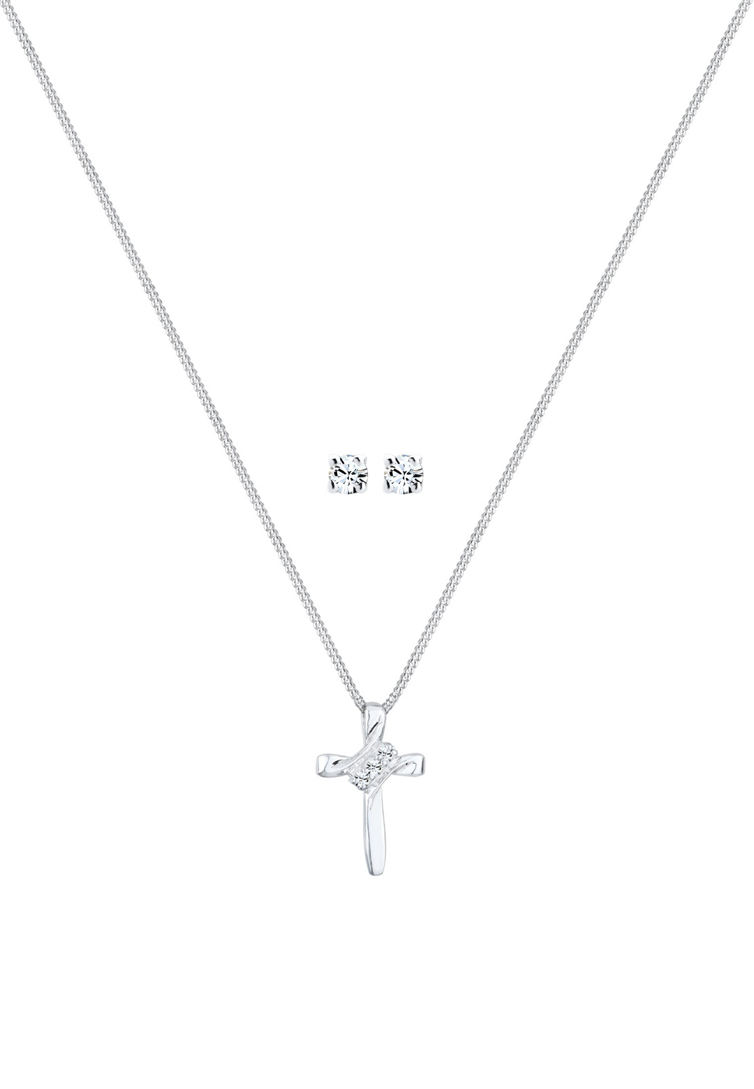 Elli Ohrring und Ketten Set »Schmuckset Kreuz Weiß 925 Sterling Silber, mit Kristallen von Swarovski®« ()