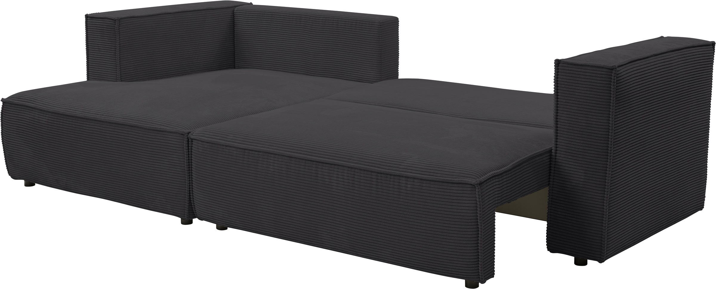 WERK2 Ecksofa »Atlanta-New, modernes Design, Stellmaße 280x147cm, L-Form, Kedernaht«, hoher Komfort, Schlaffunktion & Bettkasten, Cord, Anthrazit