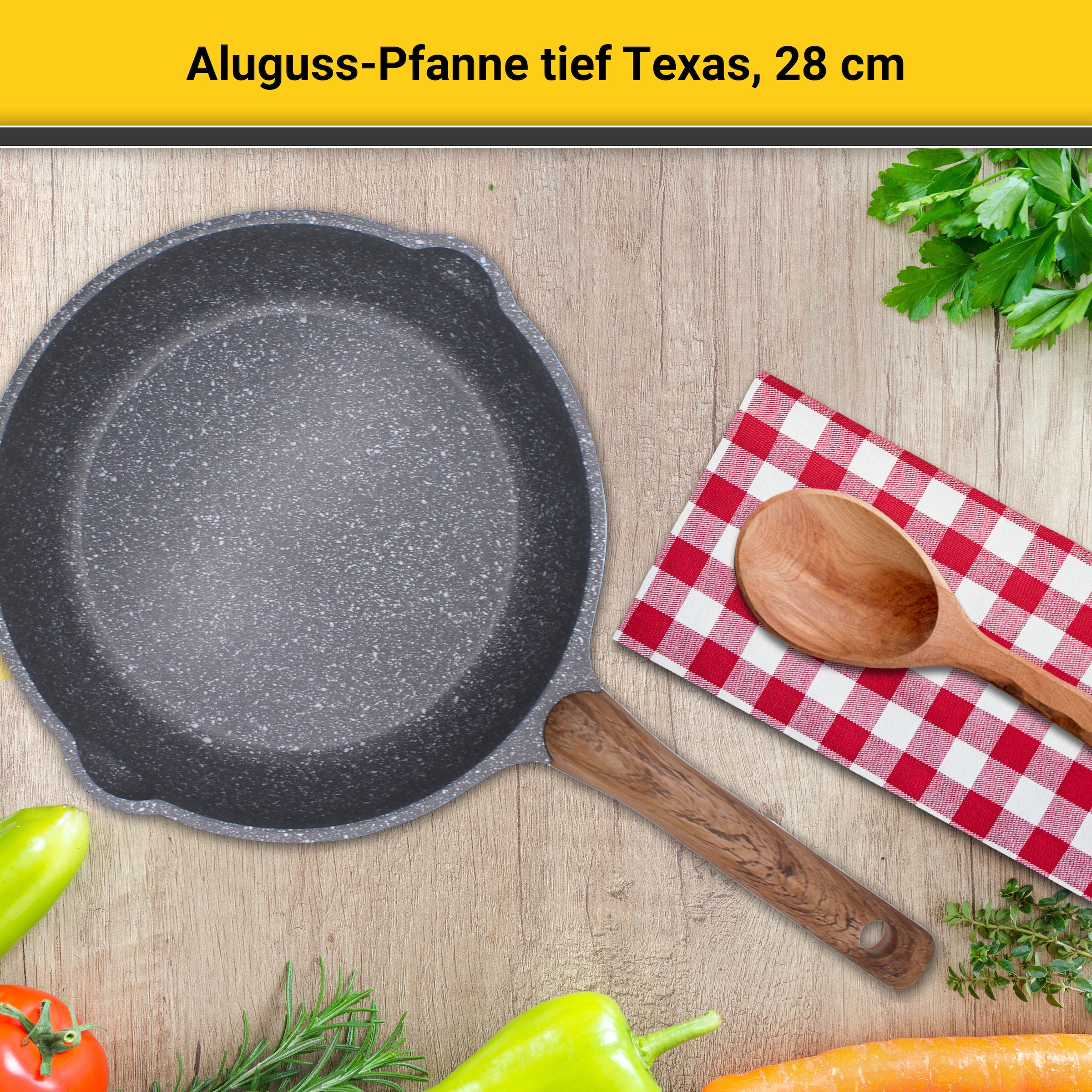 Krüger Bratpfanne »Aluguss Pfanne tief Texas, 28 cm«, Aluminiumguss, (1 tlg.), für Induktions-Kochfelder geeignet