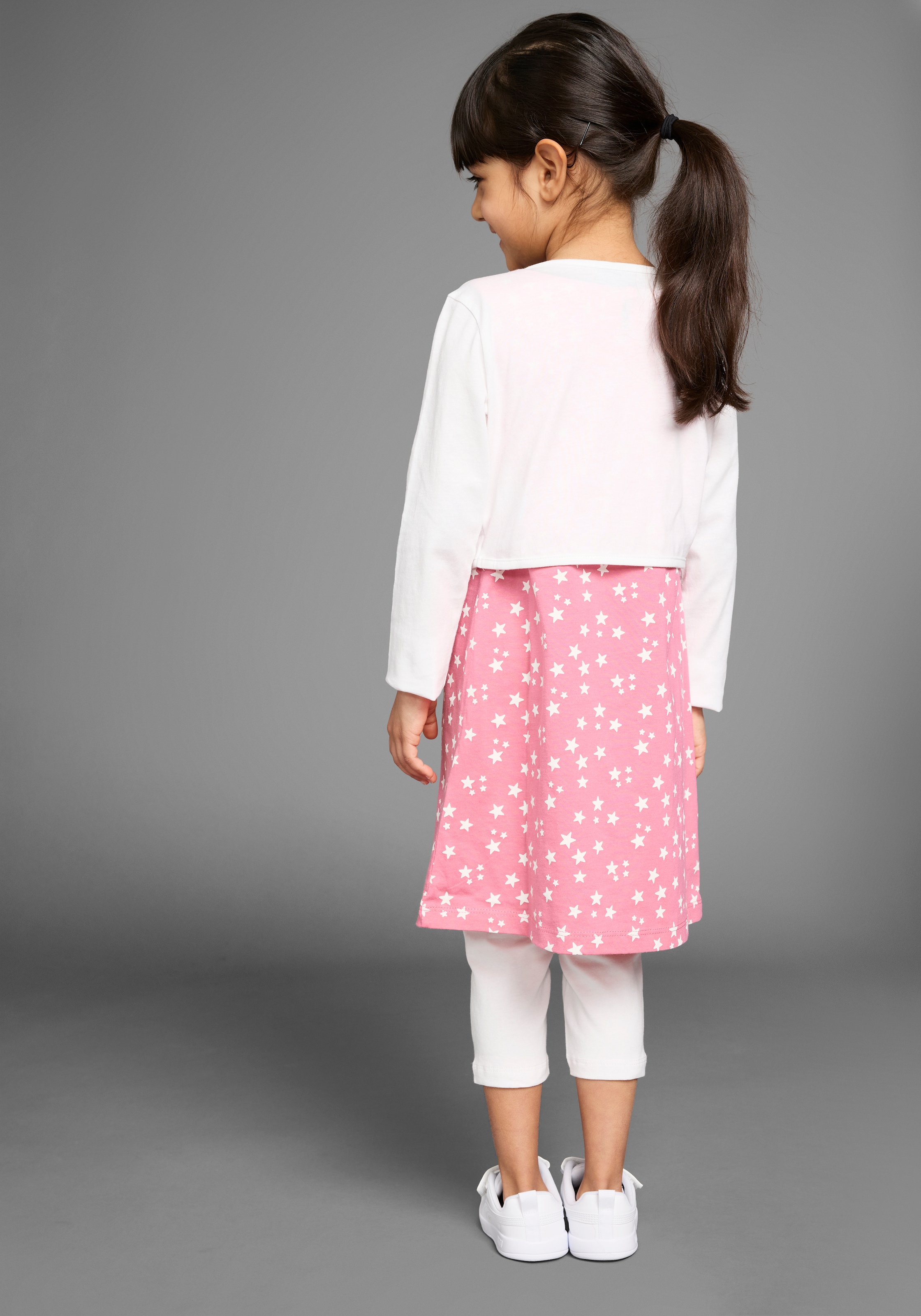 KIDSWORLD Bolero, Kleid & Leggings »3tlg. Set, Komplett Outfit mit Sternenmuster«, mit niedlicher Bolero-Jacke