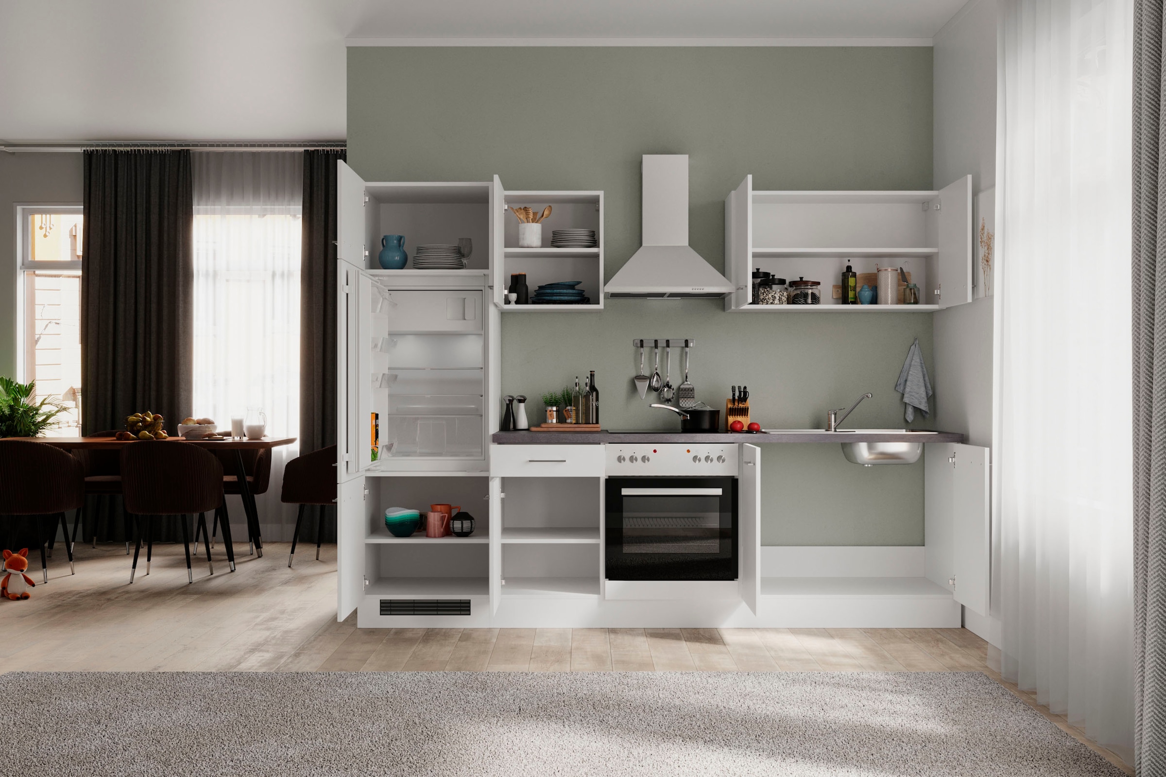 Flex-Well Küchenzeile »Kopenhagen« wahlw. mit E-Geräten, Breite 270 cm, viele Farbvarianten erhältlich