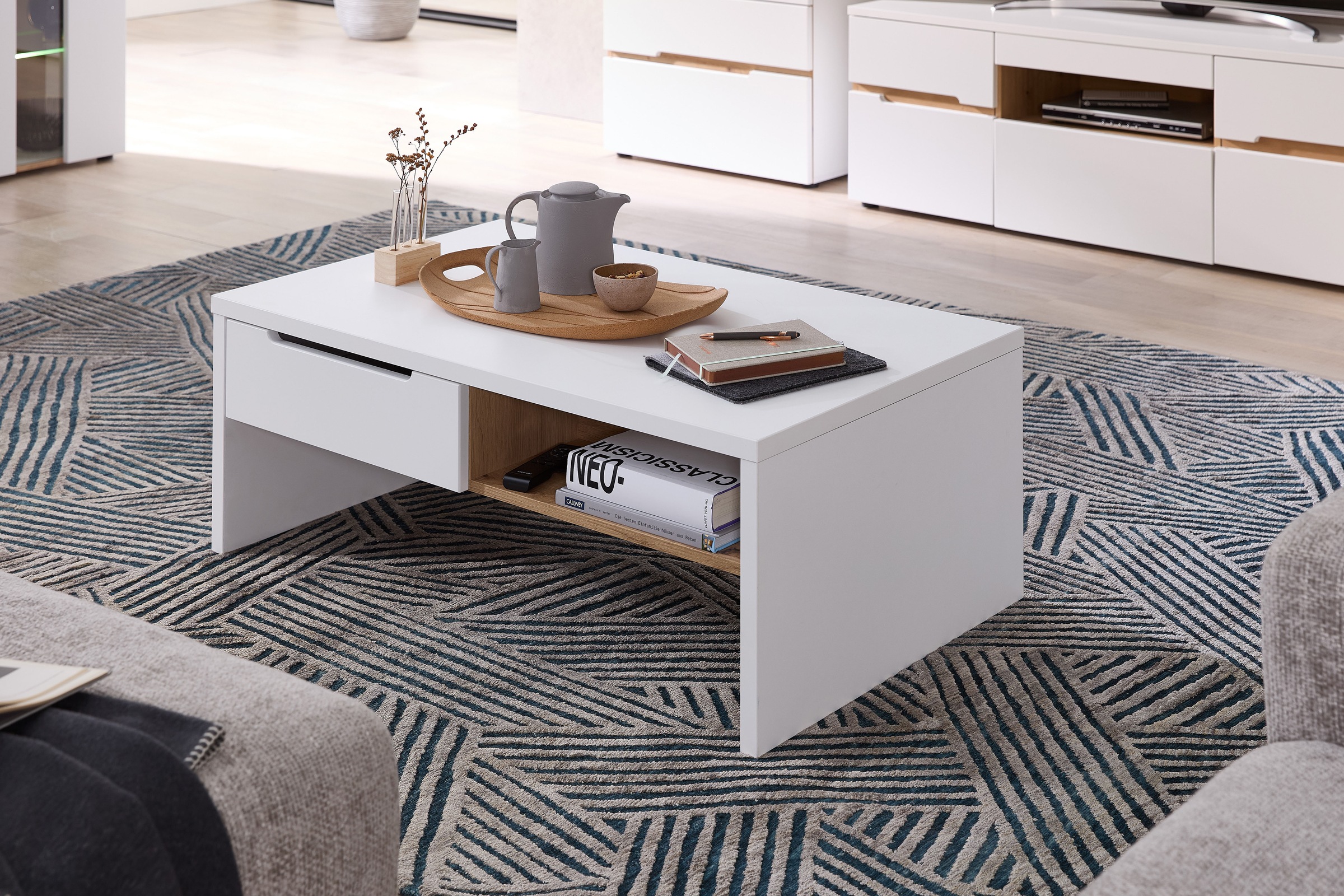 Innostyle Couchtisch »Memphis Couchtisch,110x40x65 cm (B/H/T)«, (1 St.), 2 offene Fächer, 2 Schubkasten