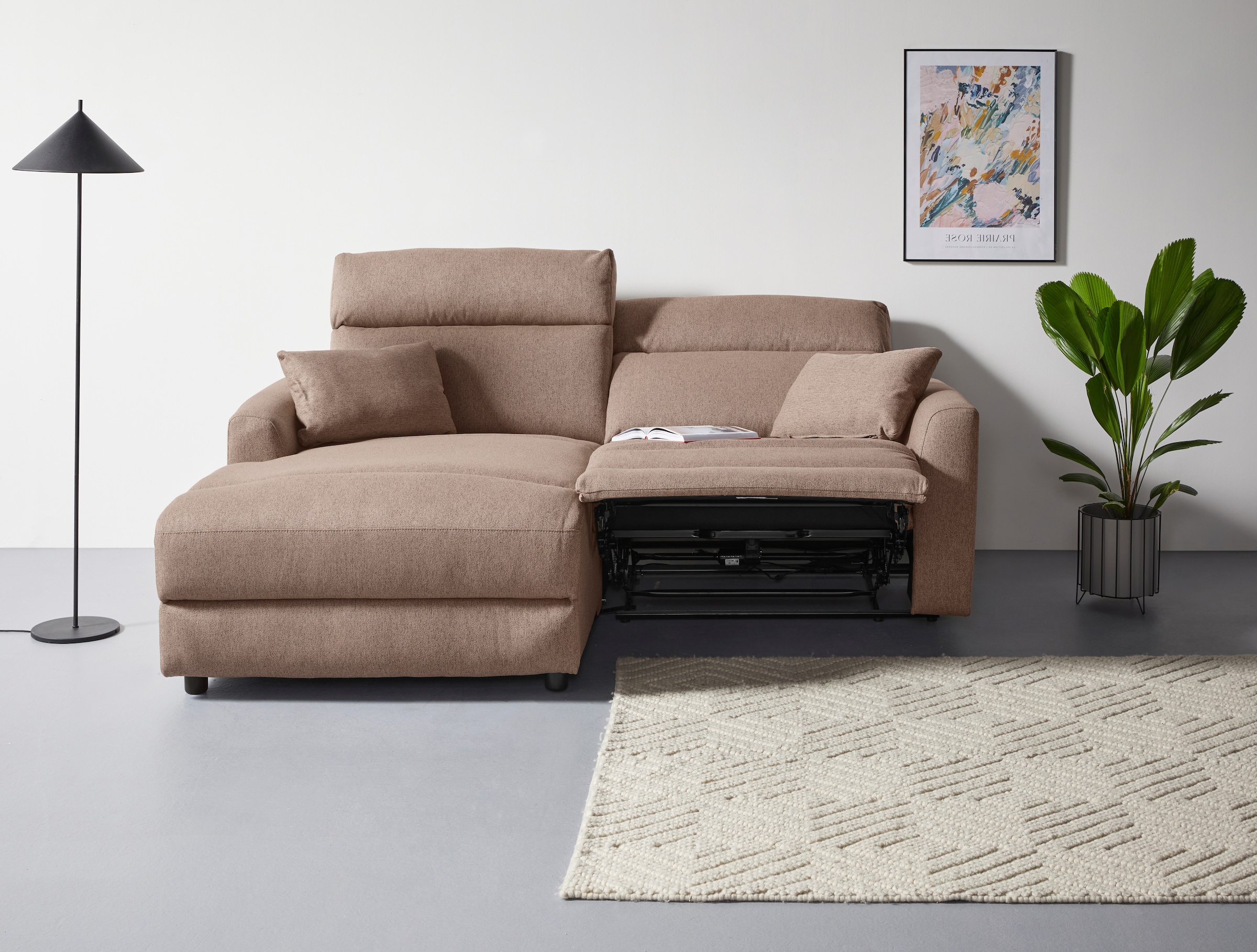 INOSIGN Ecksofa »JENNA, L-Form, 209cm, manuelle u. elektrische Funktion, mit USB A/C,«, Liegefunktion 105°-150°, Federkern, Struktur fein
