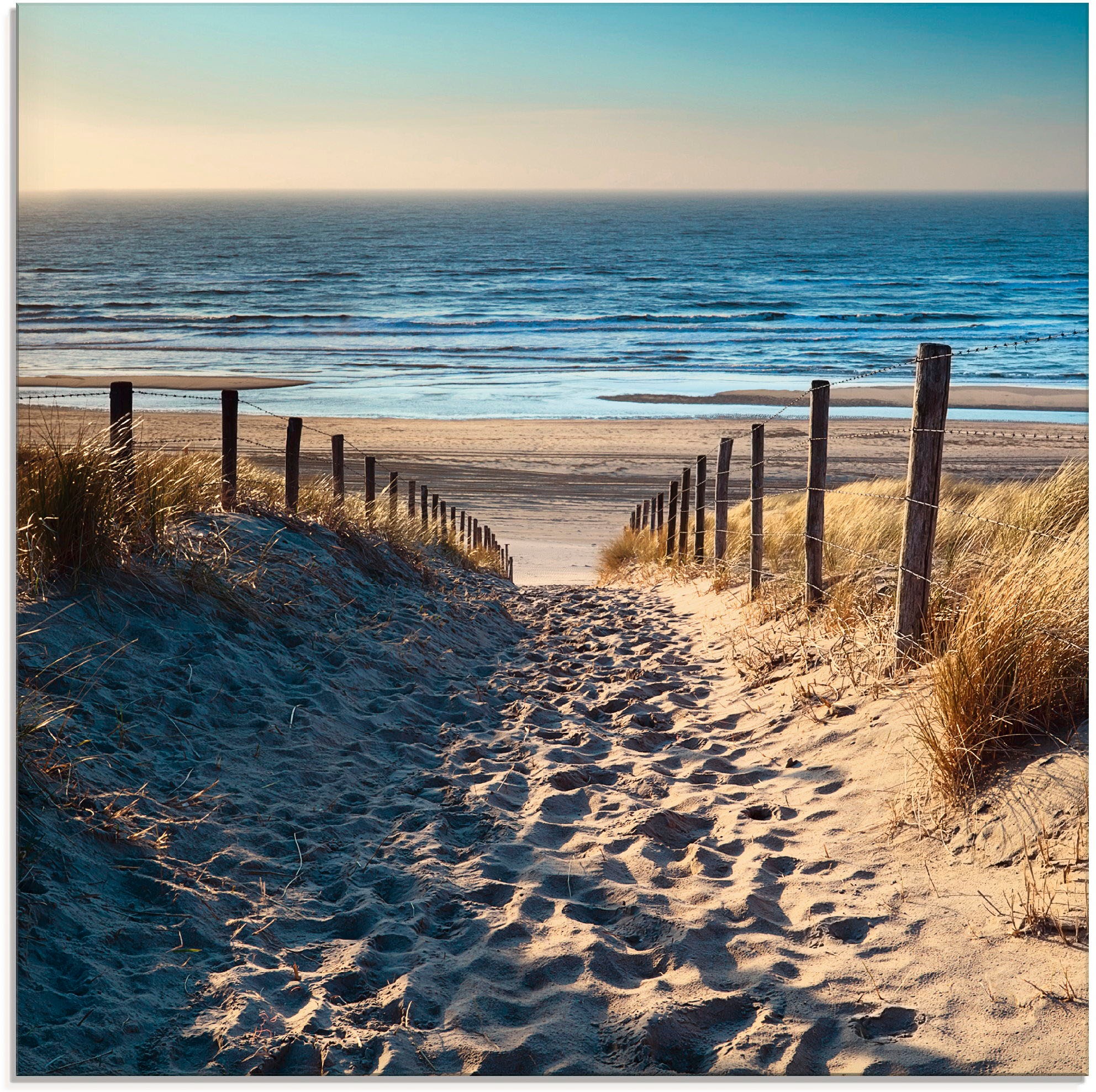 Artland Glasbild »Weg in verschiedenen Größen Strand, kaufen auf Rechnung St.), Nordseestrand zum Sonnenuntergang«, (3