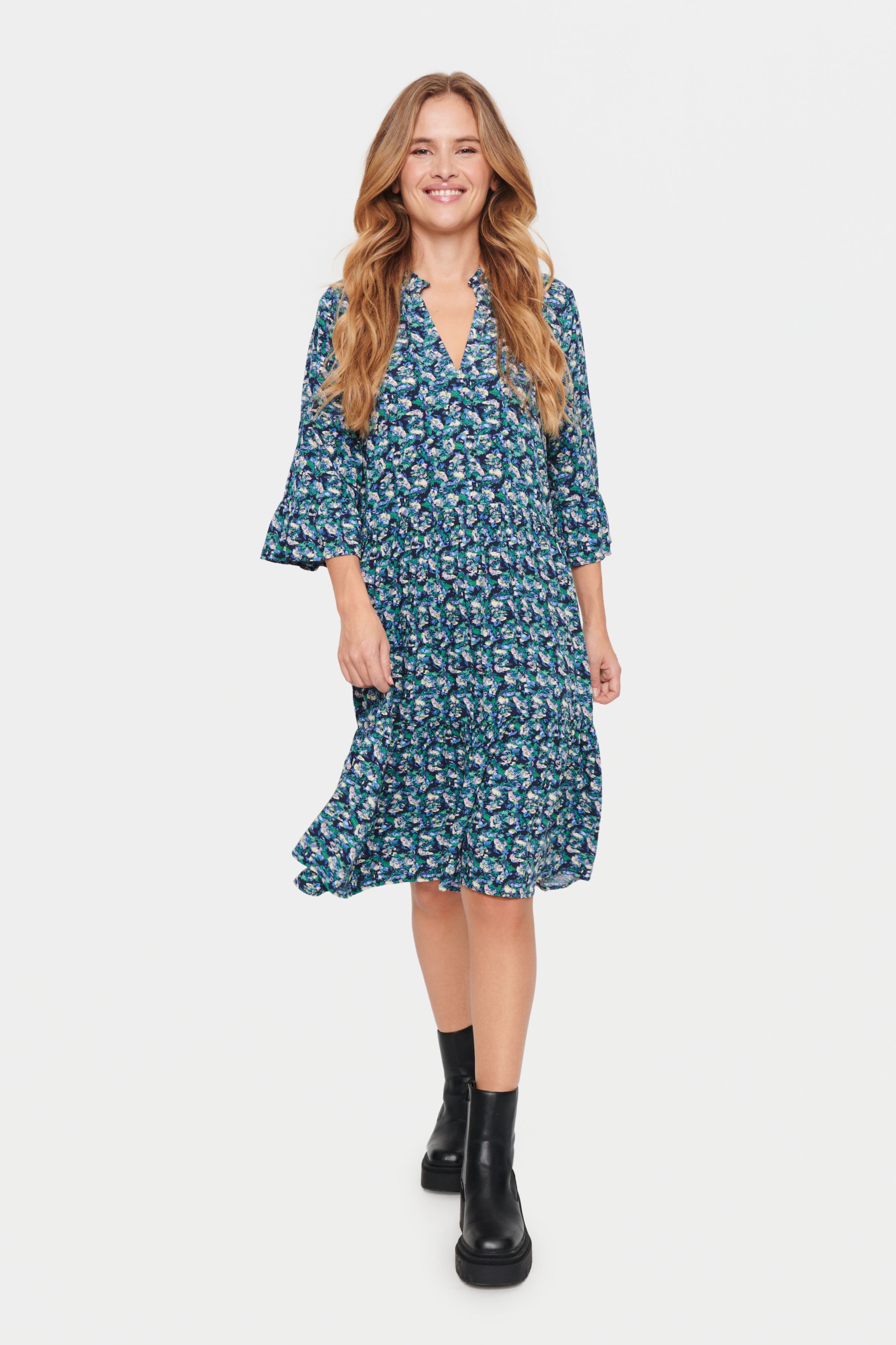 Saint Tropez Blusenkleid »EdaSZ Dress«, mit Volant und 3/4 Ärmel