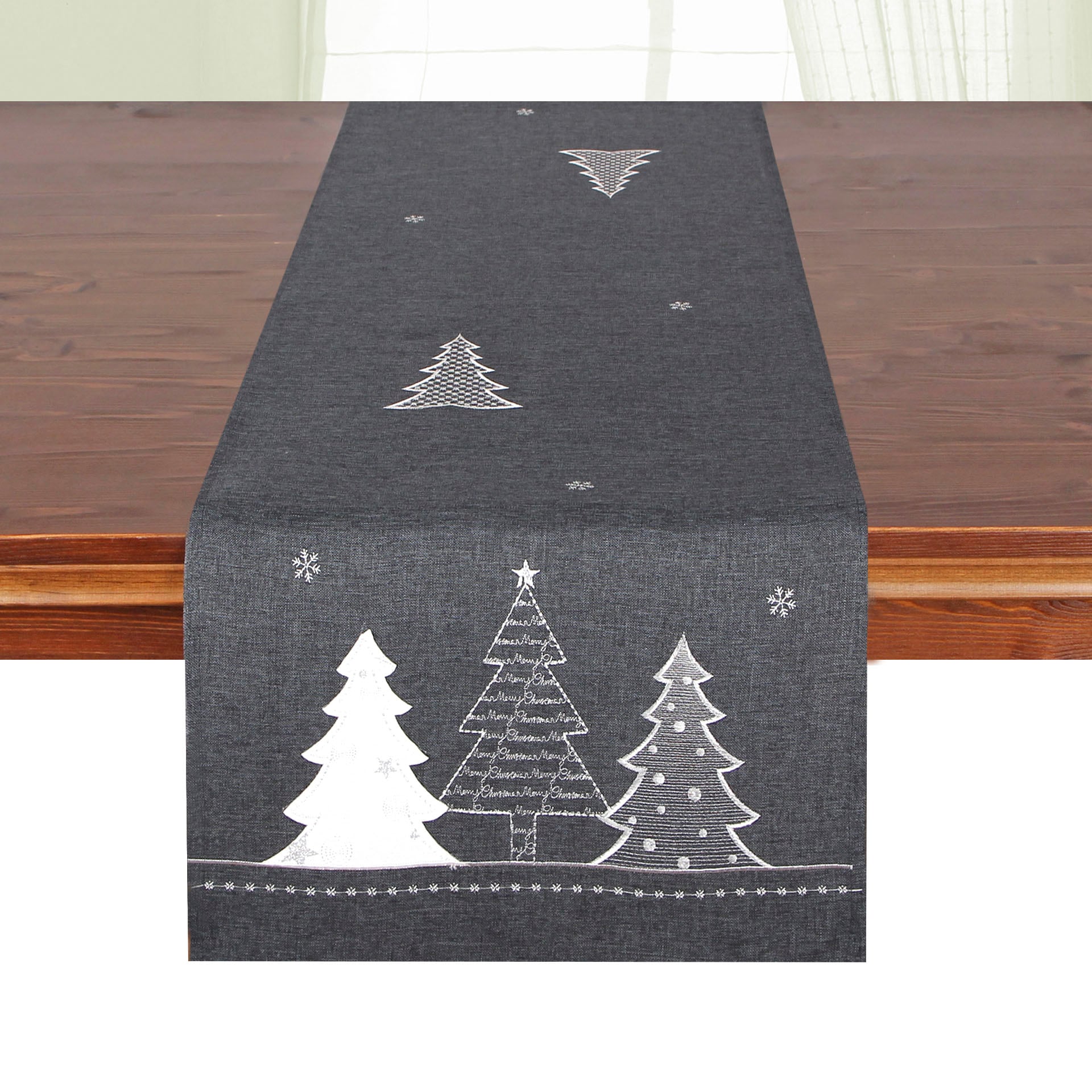 Delindo Lifestyle Tischläufer "Tannenbaum" Glattes Gewebe, bestickt
