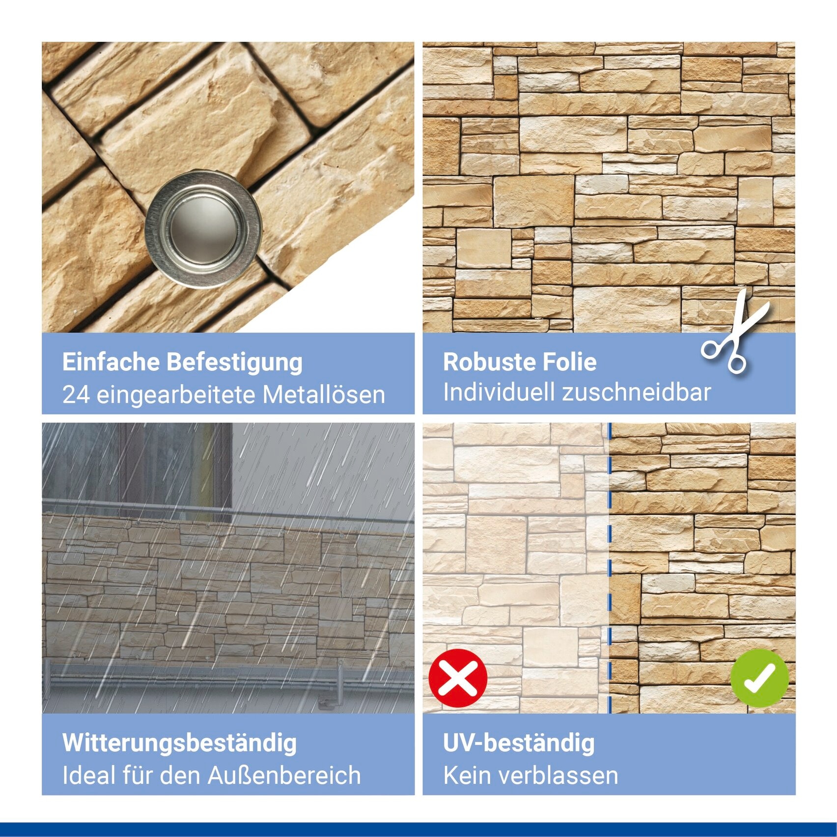 WENKO Balkonsichtschutz »Mauer« LxH: 500x85 cm, für Balkon und Terrasse