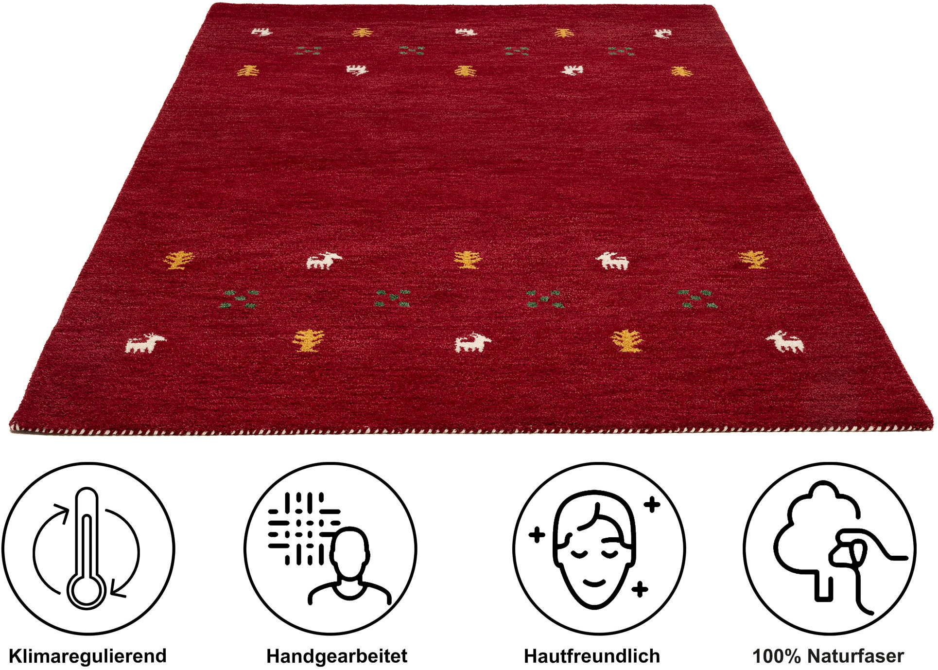 THEKO Wollteppich »Gabbeh Motiv, Handgefertigt, Teppich, Tiermotiv, reine Wolle« rechteckig 14 mm Höhe reine Wolle, Wohnzimmer, Schlafzimmer, Esszimmer