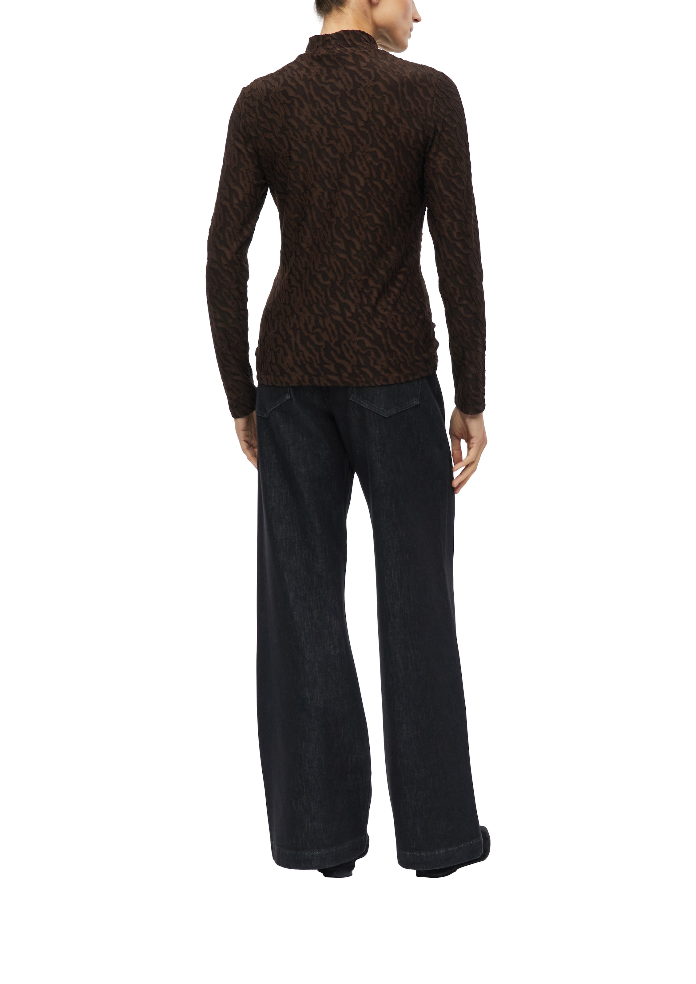 s.Oliver BLACK LABEL Langarmshirt mit Struktur-Muster und Stehkragen