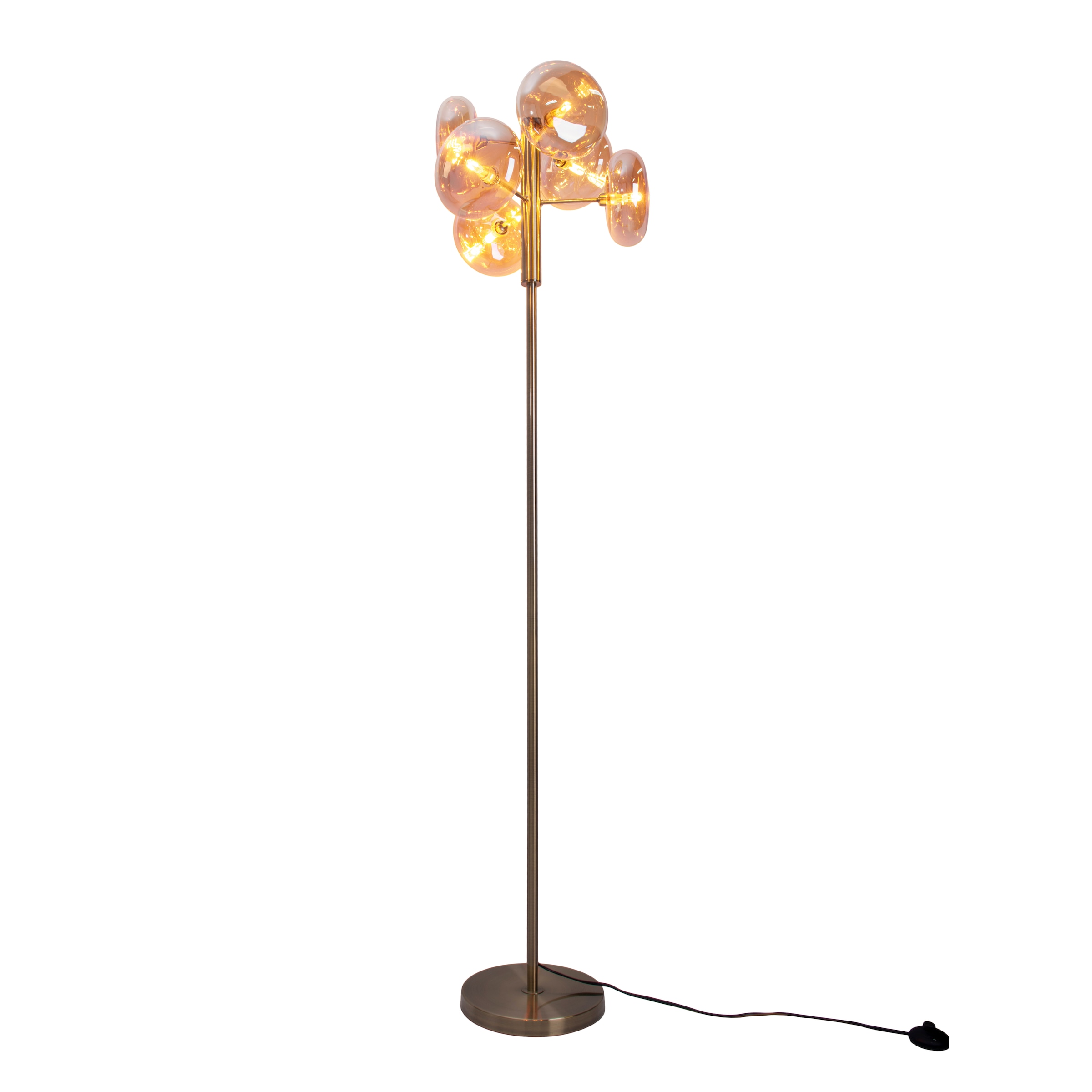 näve Stehlampe »Orion«, 6 flammig, Leuchtmittel G9 | ohne Leuchtmittel, 6flg., G9, Glasschirme messing-matt, Zuleitung 200cm m. Fußschalter