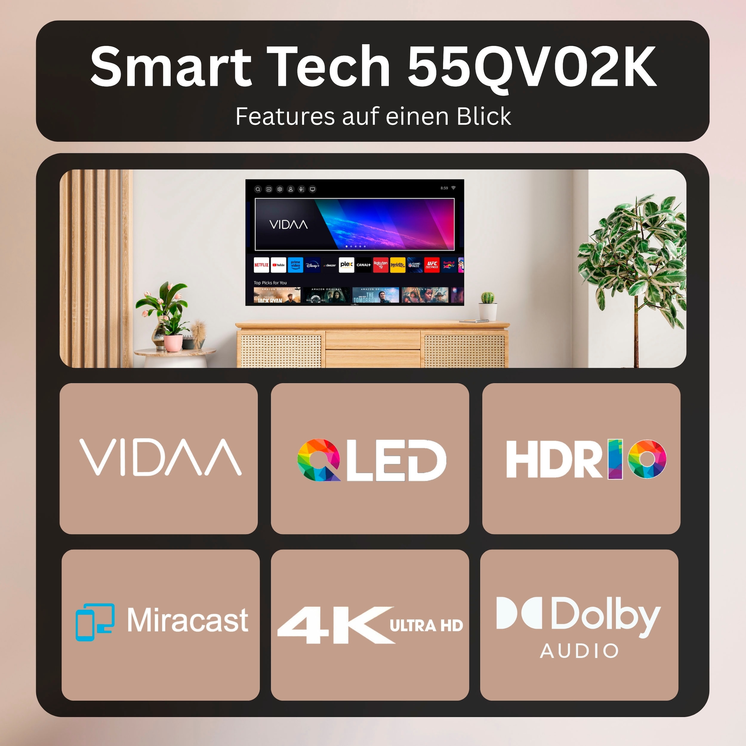 Smart Tech QLED-Fernseher »55QV02K« 139 cm/55 ″ Smart-TV