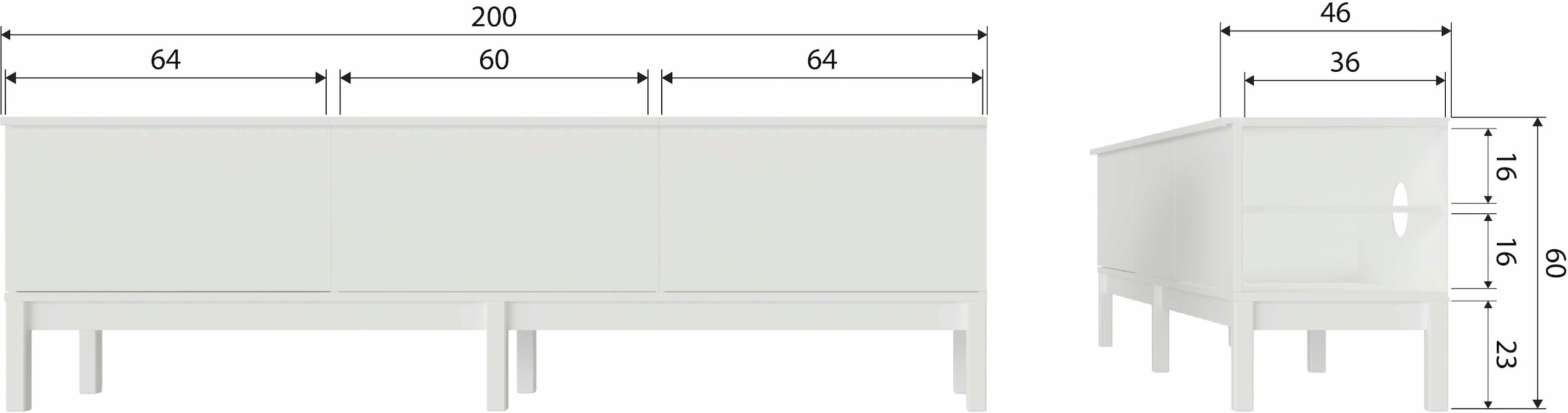 WOOOD Lowboard »Klinik TV-Kommode«, Kommode aus Kiefernholz, H 60 cm x B 200 cm