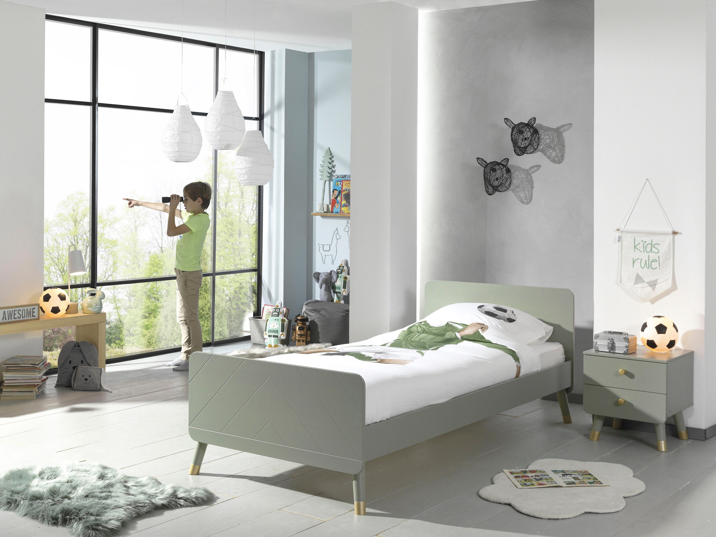 Vipack Jugendbett »Billy, Einzelbett 90/200, inkl. Rolllattenrost, modernes Design«, (B/H/T ca. 203,6x73,5x95cm, Profil-Optik in Kopf- und Fußteil), universell einsetzbar, verschiedene Farben zur Wahl
