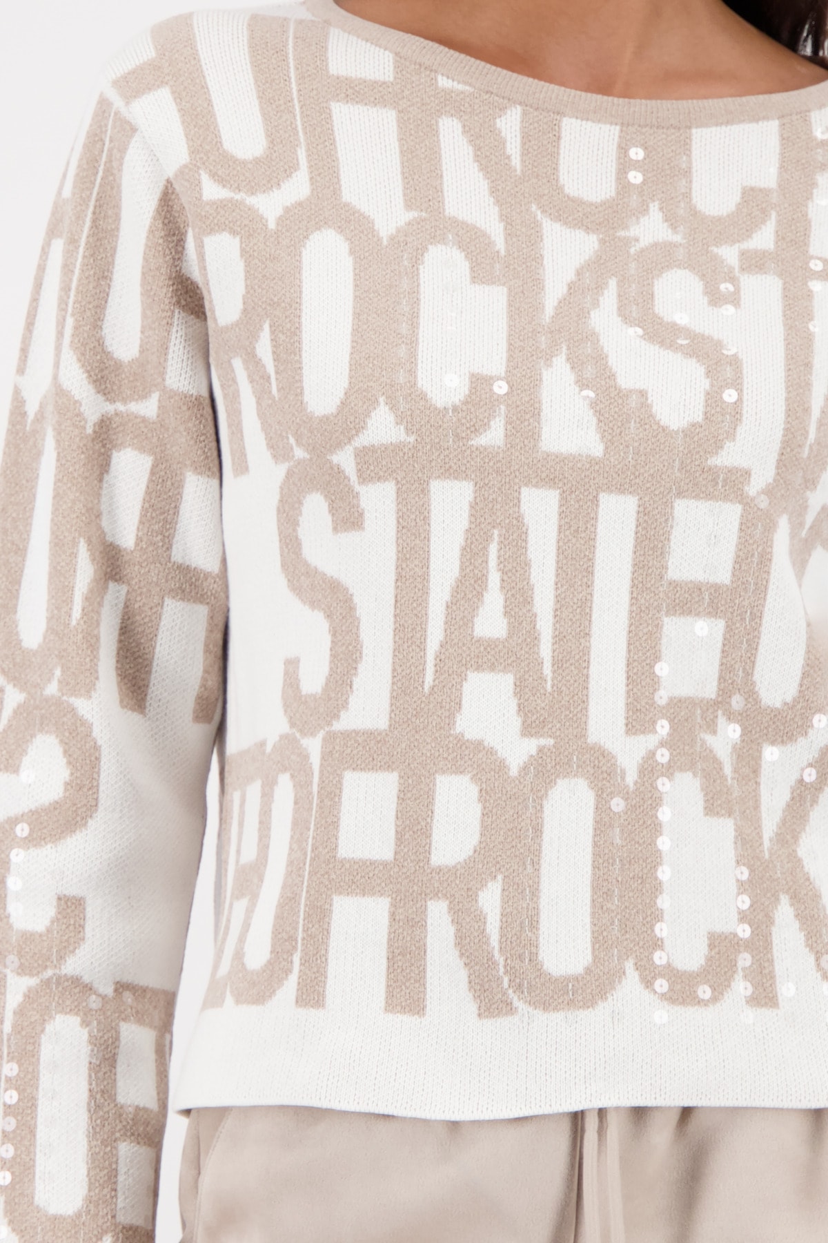 Monari Strickpullover »Pullover Schrift« Regular fit mit Rundhalsausschnitt