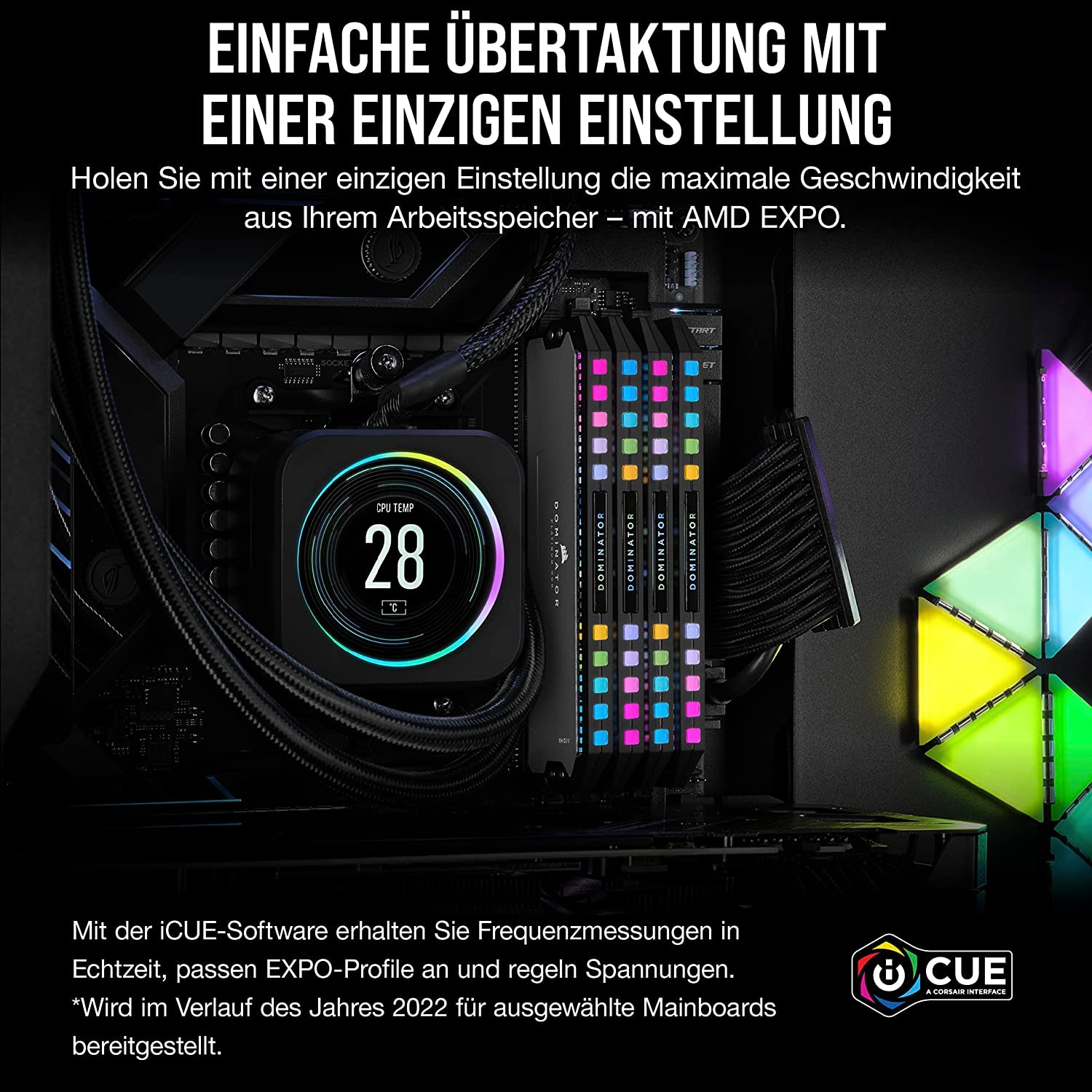 Corsair Arbeitsspeicher »DOMINATOR PLATINUM RGB DDR5 5600 64GB (2x32GB)«, RGB Beleuchtung ICUE, AMD optimiert