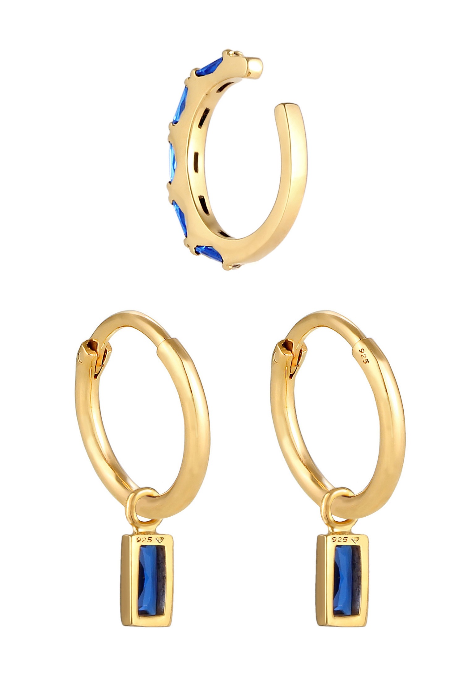 Elli Premium Ohrstecker-Set »Ohrringe Creolen Earcuff Saphir Blau 2er Set 925 Silber«