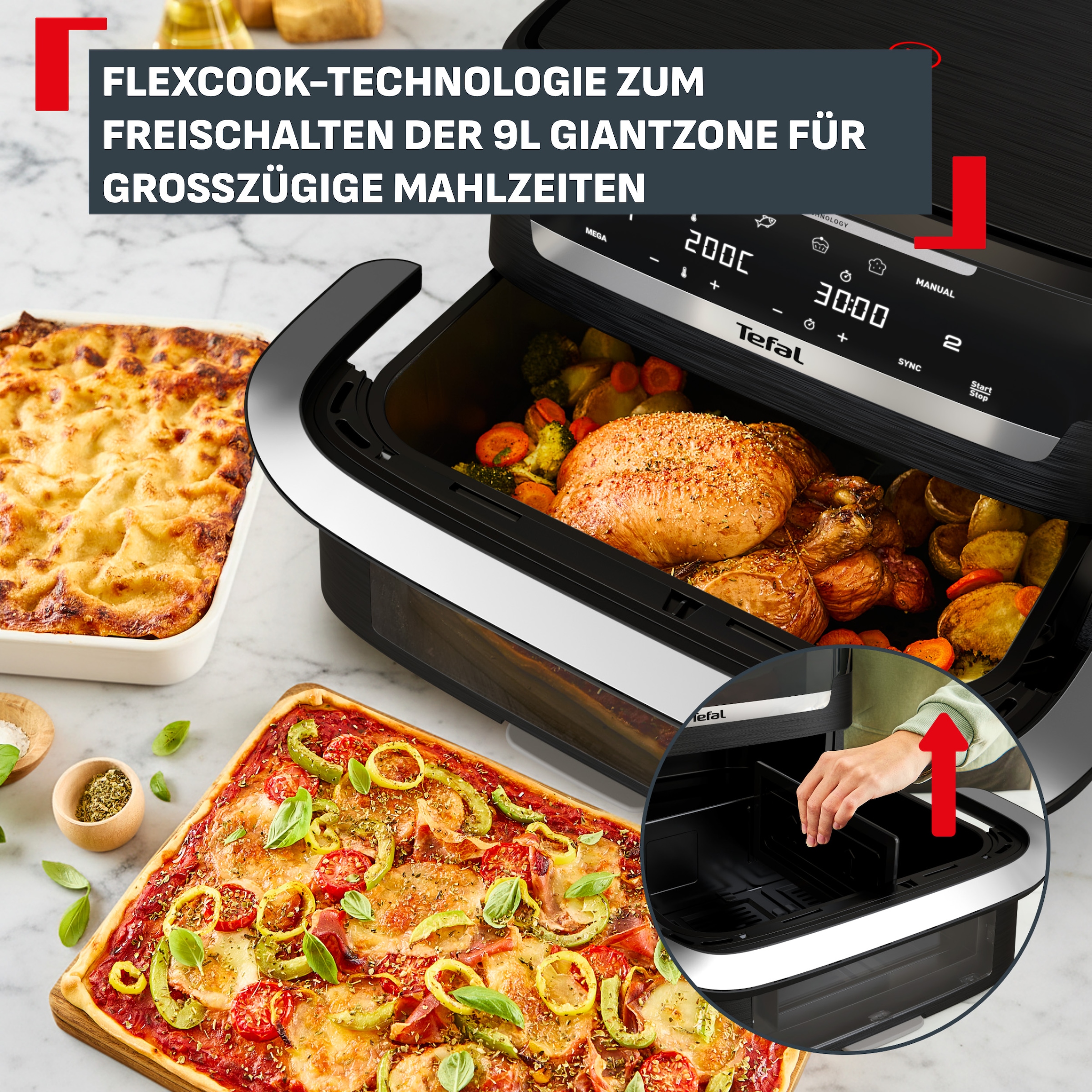 Tefal Heißluftfritteuse »Ever Fry Dual Flex« Infra Heat-Technologie, frittieren mit 2 Zonen, abnehmbare Frontblende