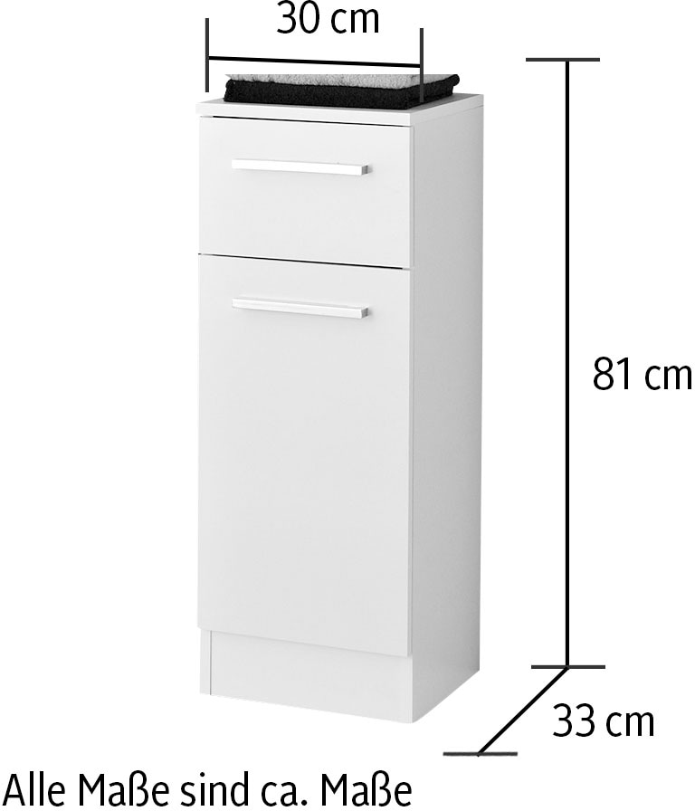 Saphir Unterschrank »Quickset 335 Badschrank, 1 Tür, 1 Schublade, 30 cm breit«, Badezimmer-Unterschrank, Weiß Glanz, Griffe in Chrom Glanz