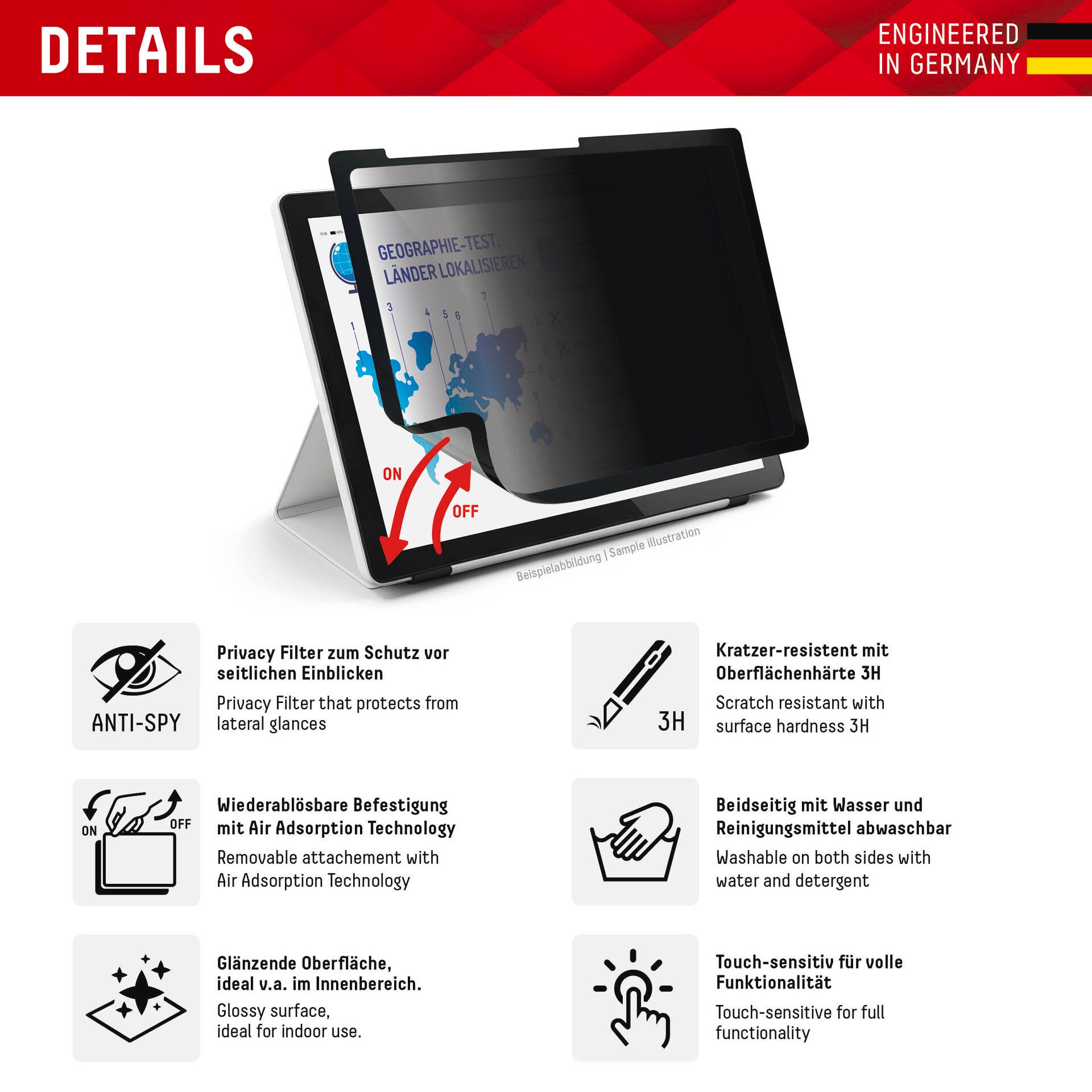 Displex Displayschutzfolie »Tablet Privacy Safe«, für Apple iPad 10,2 (7/8/9 Gen), Blickschutzfolie, Schutzfolie, Bildschirmschutz, kratz- & stoßfest