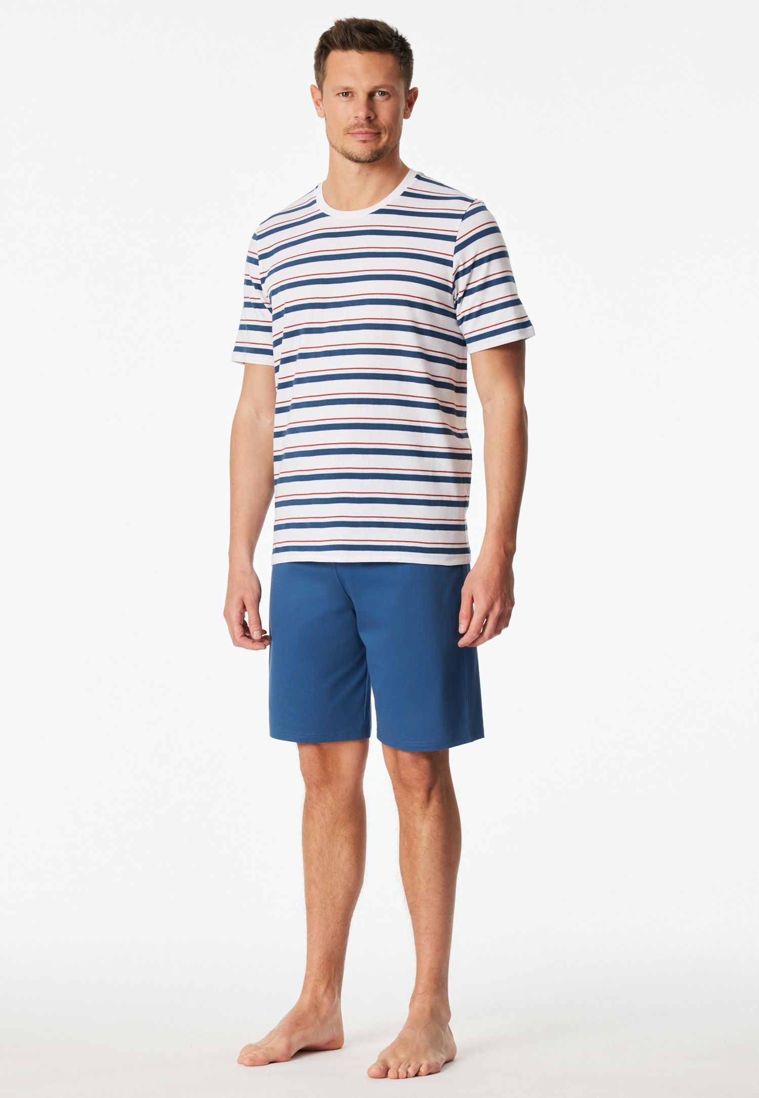 Schiesser Shorty »Casual Nightwear« 2 mit gestreiftem Oberteil, Rundhalsausschnitt und kurzen Ärmeln