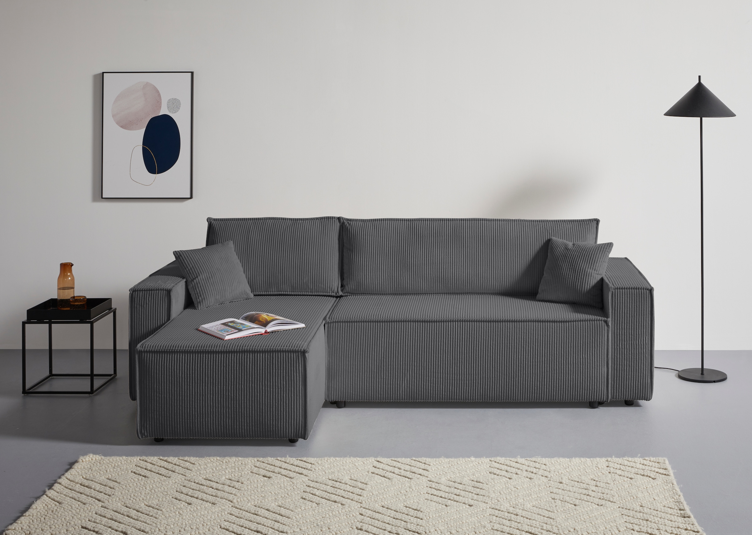OTTO home Ecksofa »CASSI, 241cm, L-Form, Schlafsofa, Dauerschläfer, Boxspringfederung« Schlaffunktion (133/200) ,Bettkasten, Recamiere links/rechts, Cord