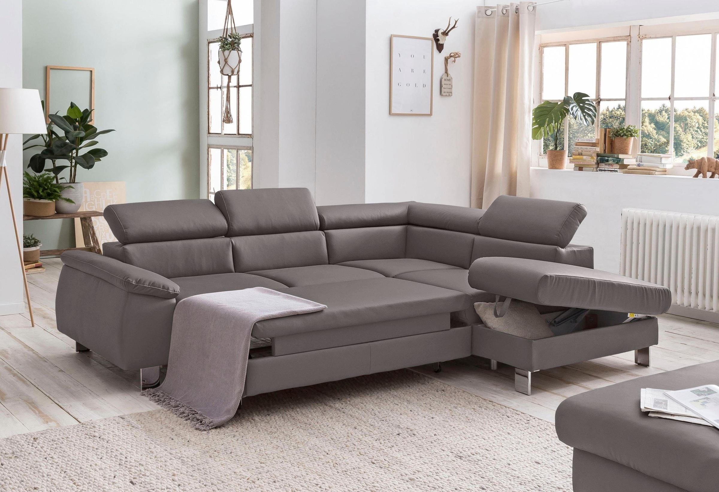 COTTA Polstergarnitur »Komaris L-Form«, (Set), Set bestehend aus: Ecksofa mit Kopfteilverstellung & Hocker