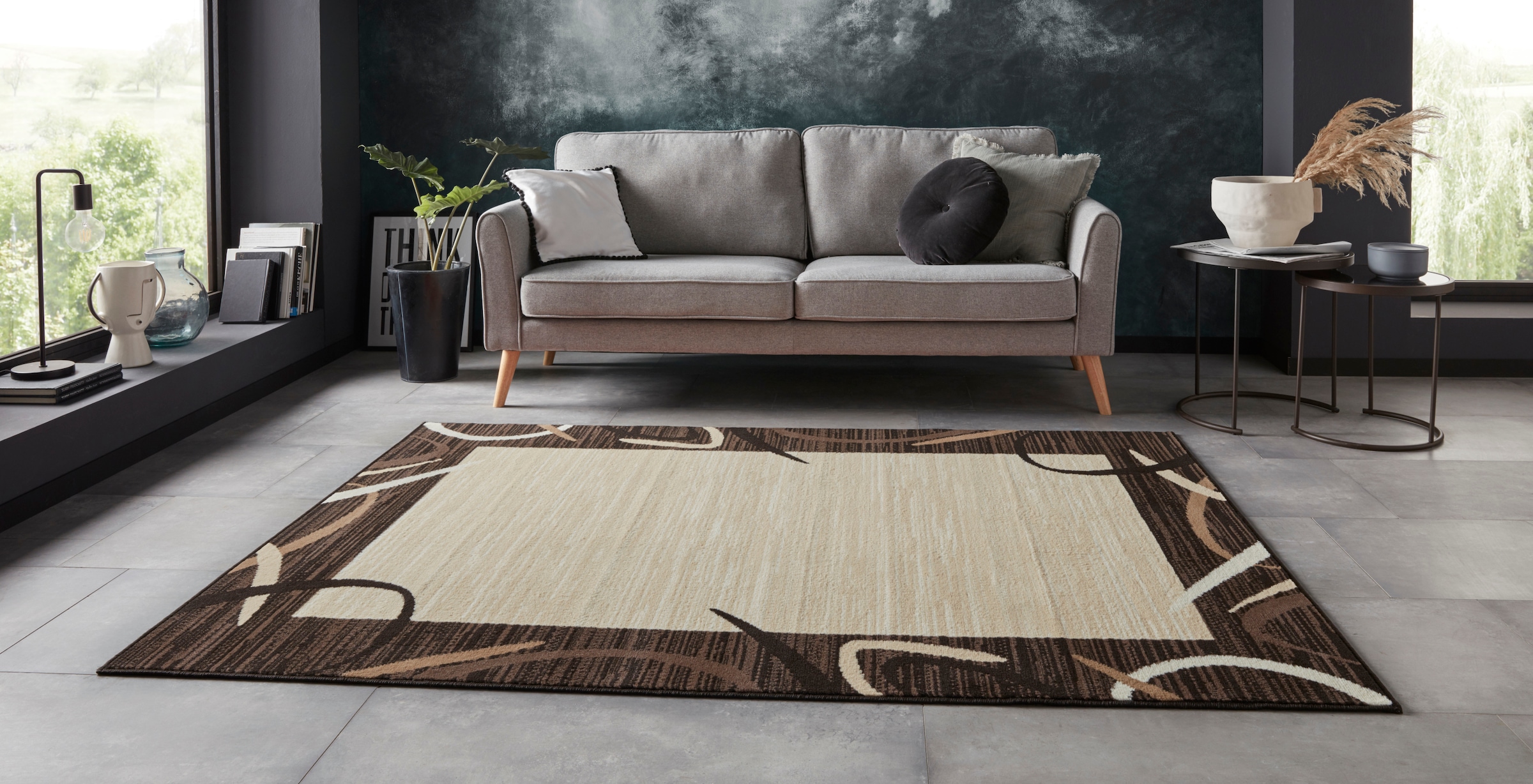 Home affaire Teppich »Edmund«, rechteckig, 8 mm Höhe, Kurzflor, Retro-Look, Gekettelt, Mit Bordüre, Robust, Pflegeleicht