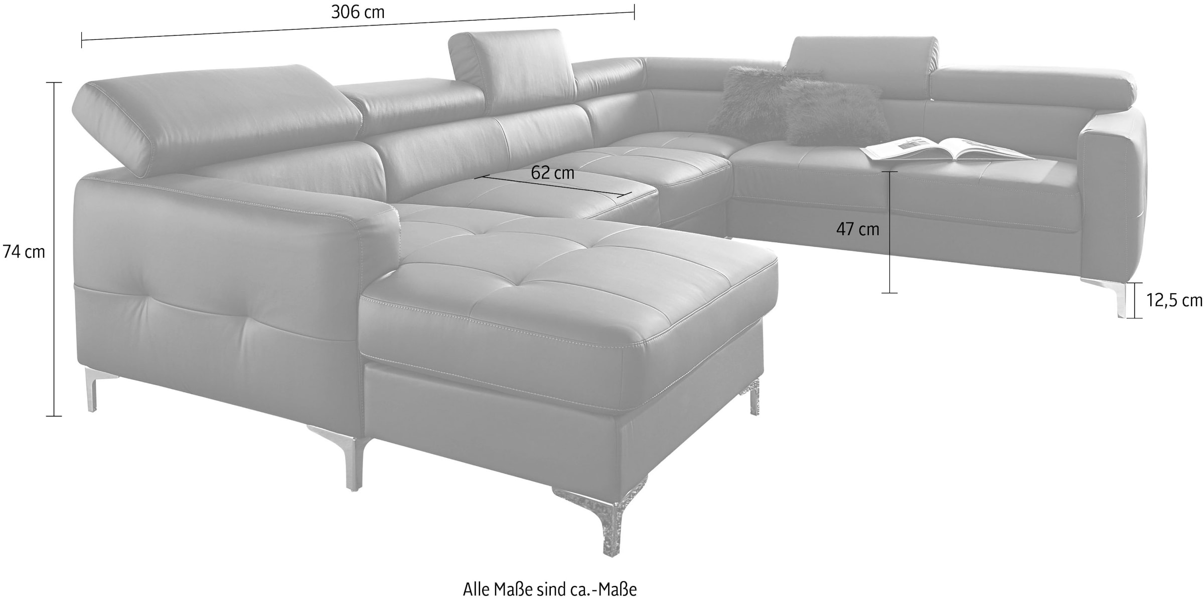 COTTA Polstergarnitur »Sammy«, (Set, Tiefe der Recamiere 169 cm), Set: bestehend aus Wohnlandschaft und Hocker, wahlweise Bettfunktion