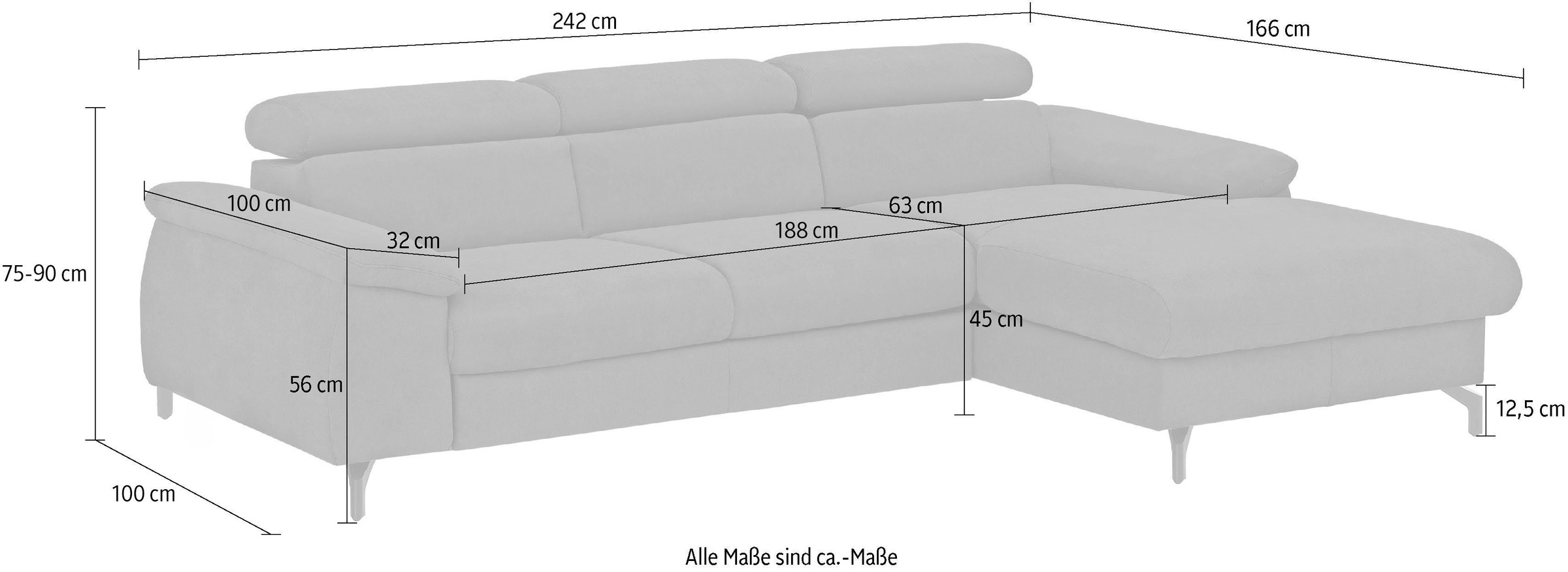 COTTA Polstergarnitur »Komaris L-Form«, (Set), Set bestehend aus: Ecksofa mit Kopfteilverstellung & Hocker