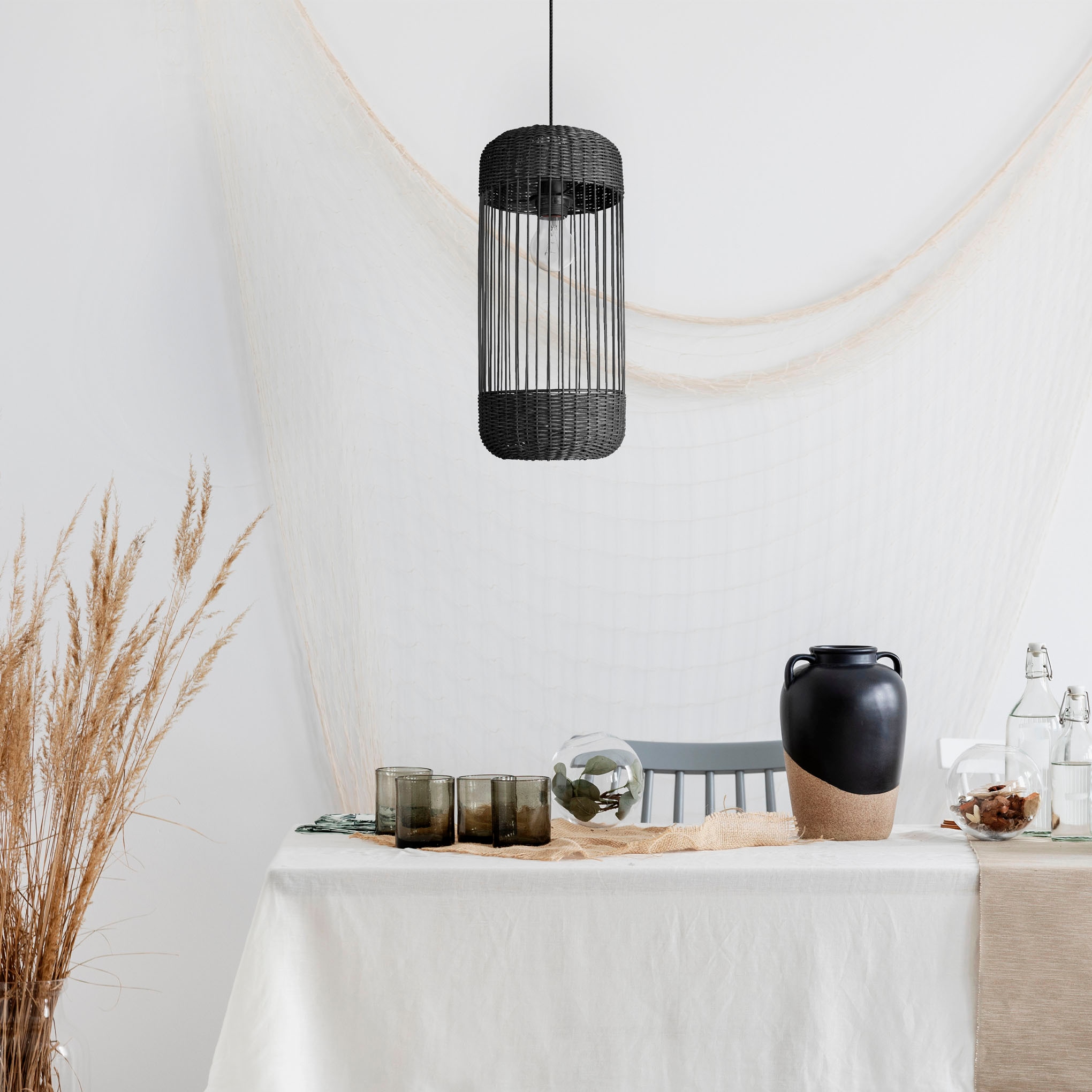 Paco Home Pendelleuchte »PUSTA« E27 Rattan Esszimmer Lampe Pendelleuchte Boho Zylinder Rustikal E27