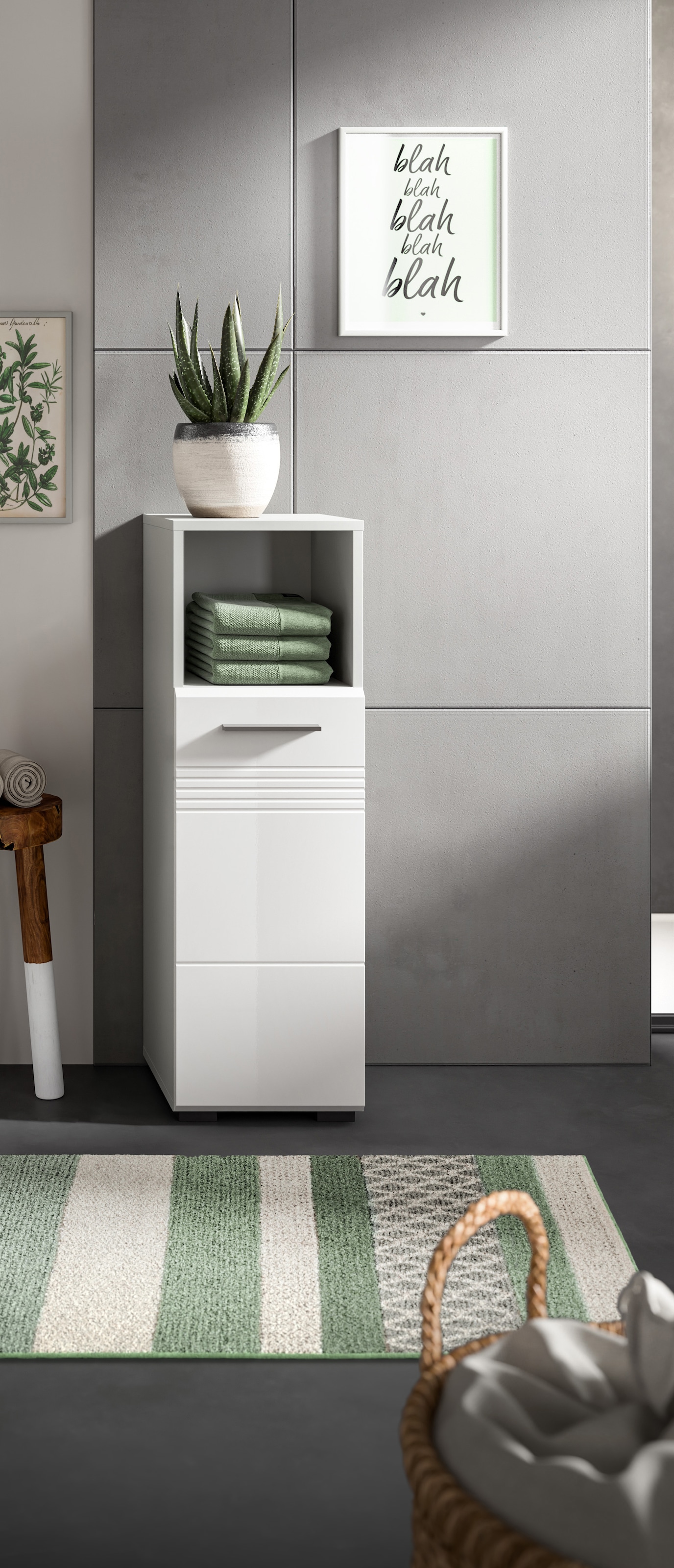 welltime Unterschrank »Calcio, Höhe 95 cm, 1 Tür, 1 offenes Fach, 1 Einlegeboden, Türanschlag« wechselbar, MDF Front, Badschrank, Bad-Möbel, Badezimmer