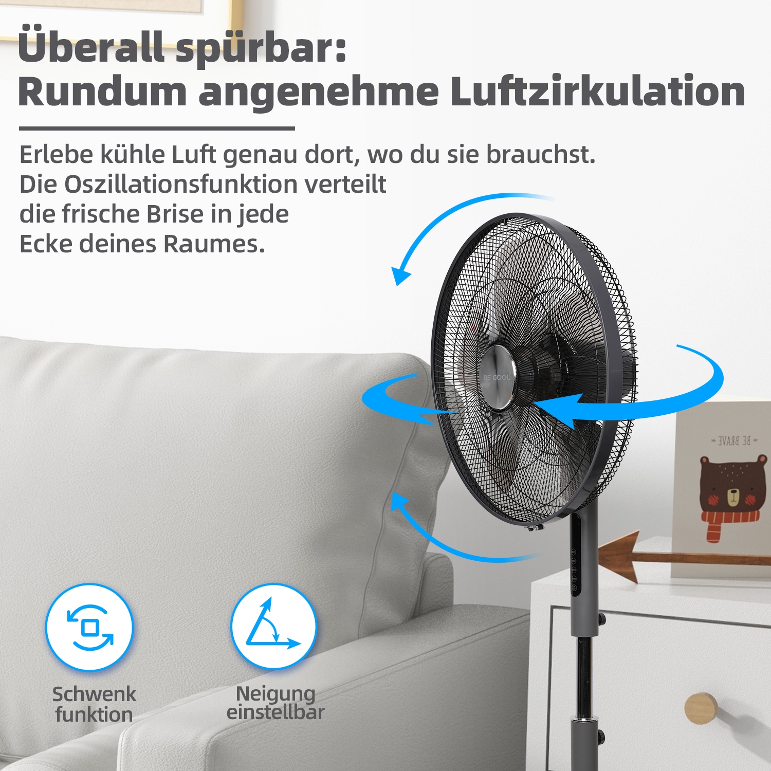 be cool Standventilator »Standventilator 50cm mit 5 Rotorblättern«, Schwenkfunktion, 5-flügelig, Fernbedienung