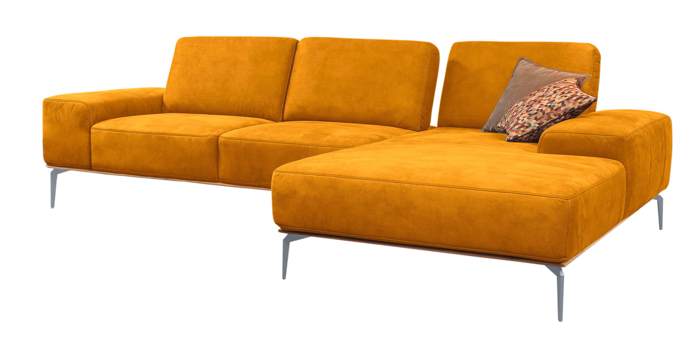 W.SCHILLIG Ecksofa »run, Designsofa mit tollem Sitzkomfort, bequem, L-Form« mit elegantem Holzsockel, Füße in Silber matt, Breite 319 cm