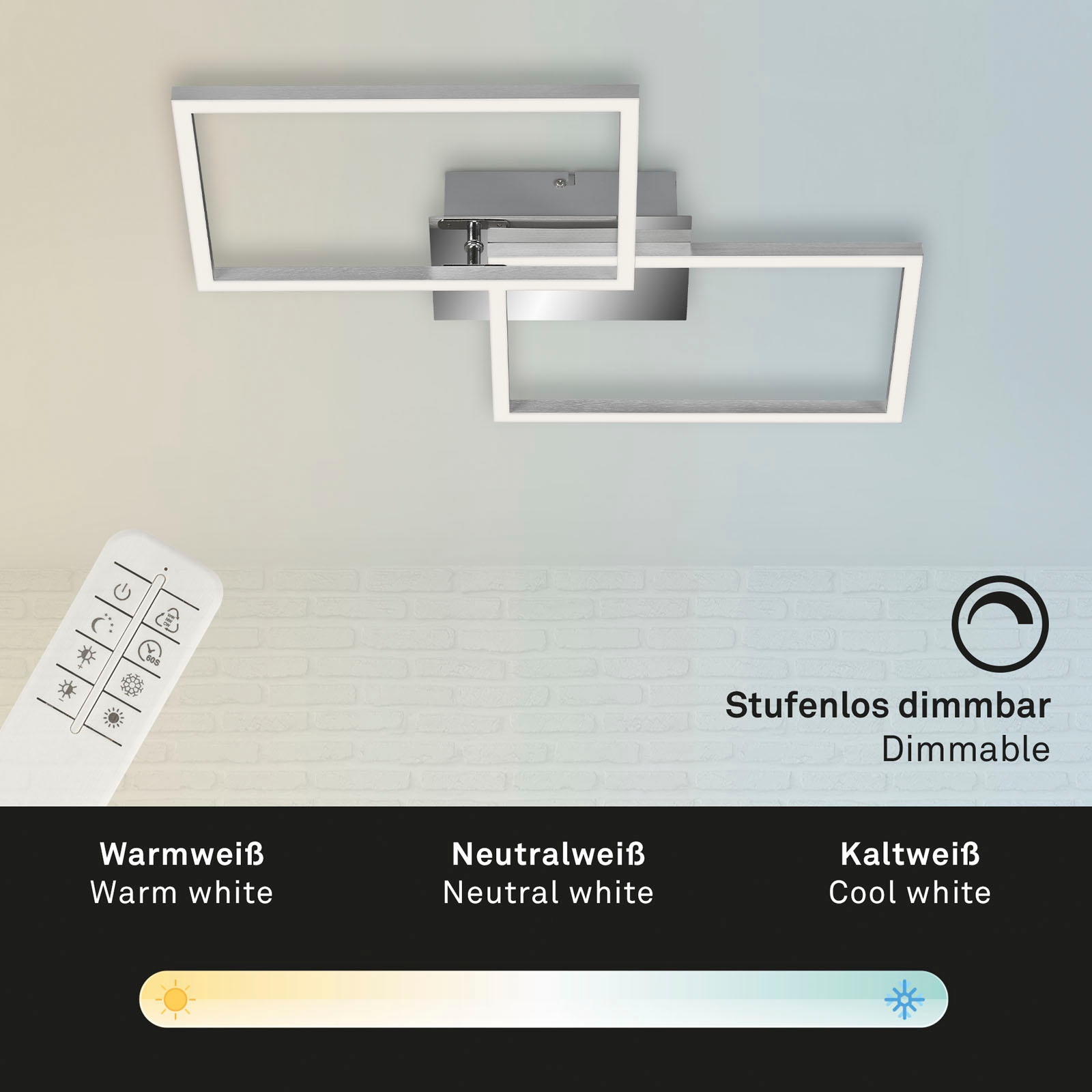 Briloner Leuchten LED Deckenleuchte »3149018 FRAME«, Leuchtmittel LED-Board | LED fest integriert, Deckenlampe, 50x38,8x7,8cm, Chrom, 30W, Wohnzimmer, Schlafzimmer
