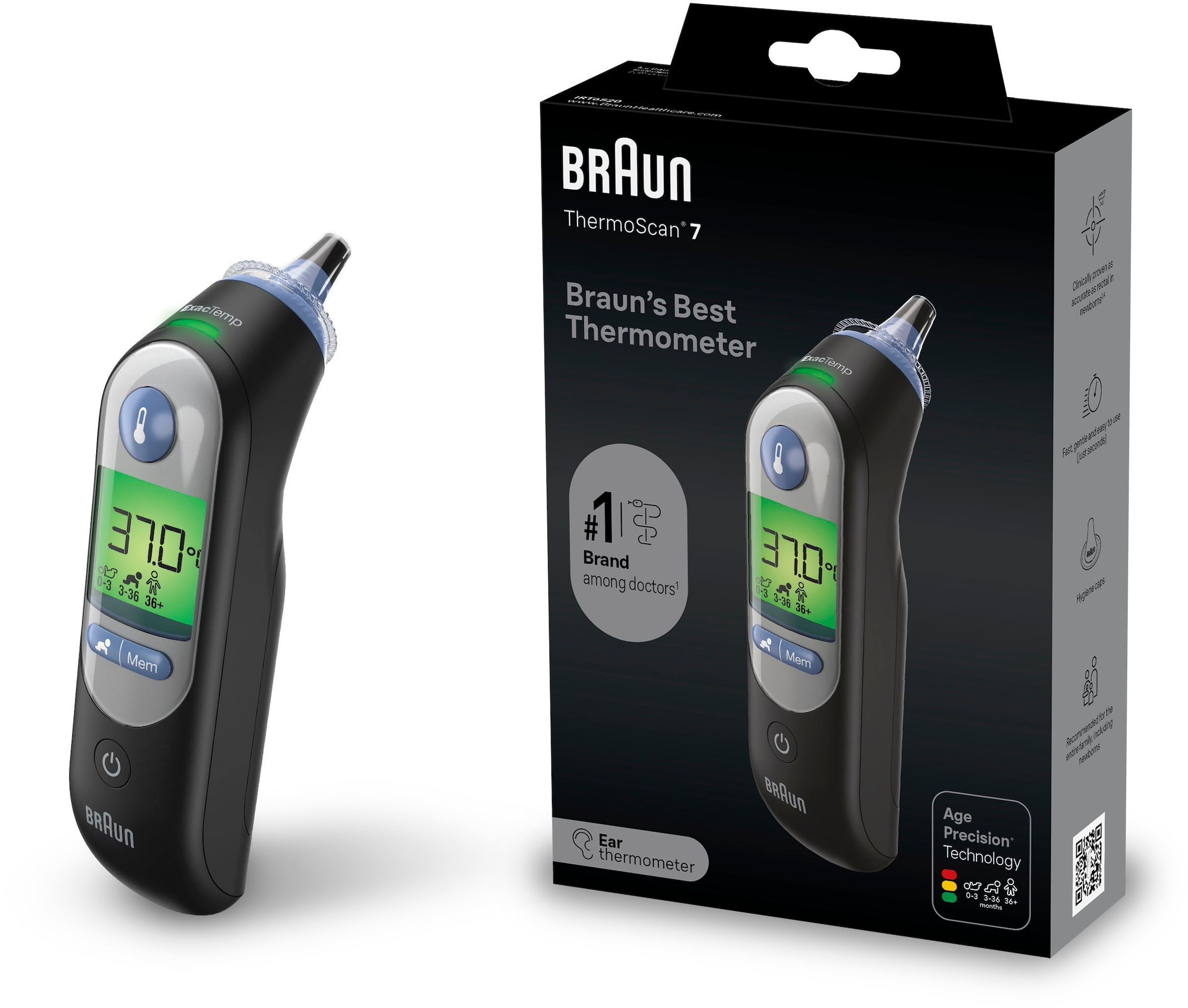 Braun Fieberthermometer »ThermoScan® 7 Ohrthermometer mit Age Precision® - IRT6520B«, Für alle Altersgruppen geeignet, einschließlich Neugeborener