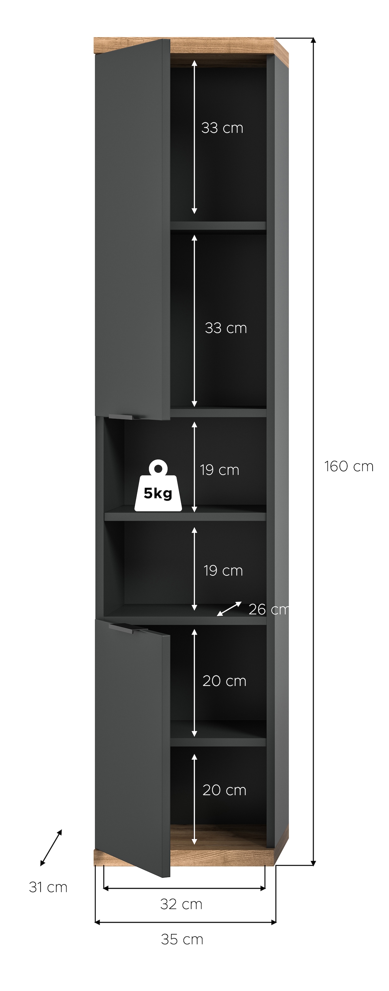 welltime Hängeschrank »Sencillo, Hängeschrank 160 cm« 1 Stk. tlg. Sencillo, Hängeschrank, 2 Türen, 2 offene Fächer