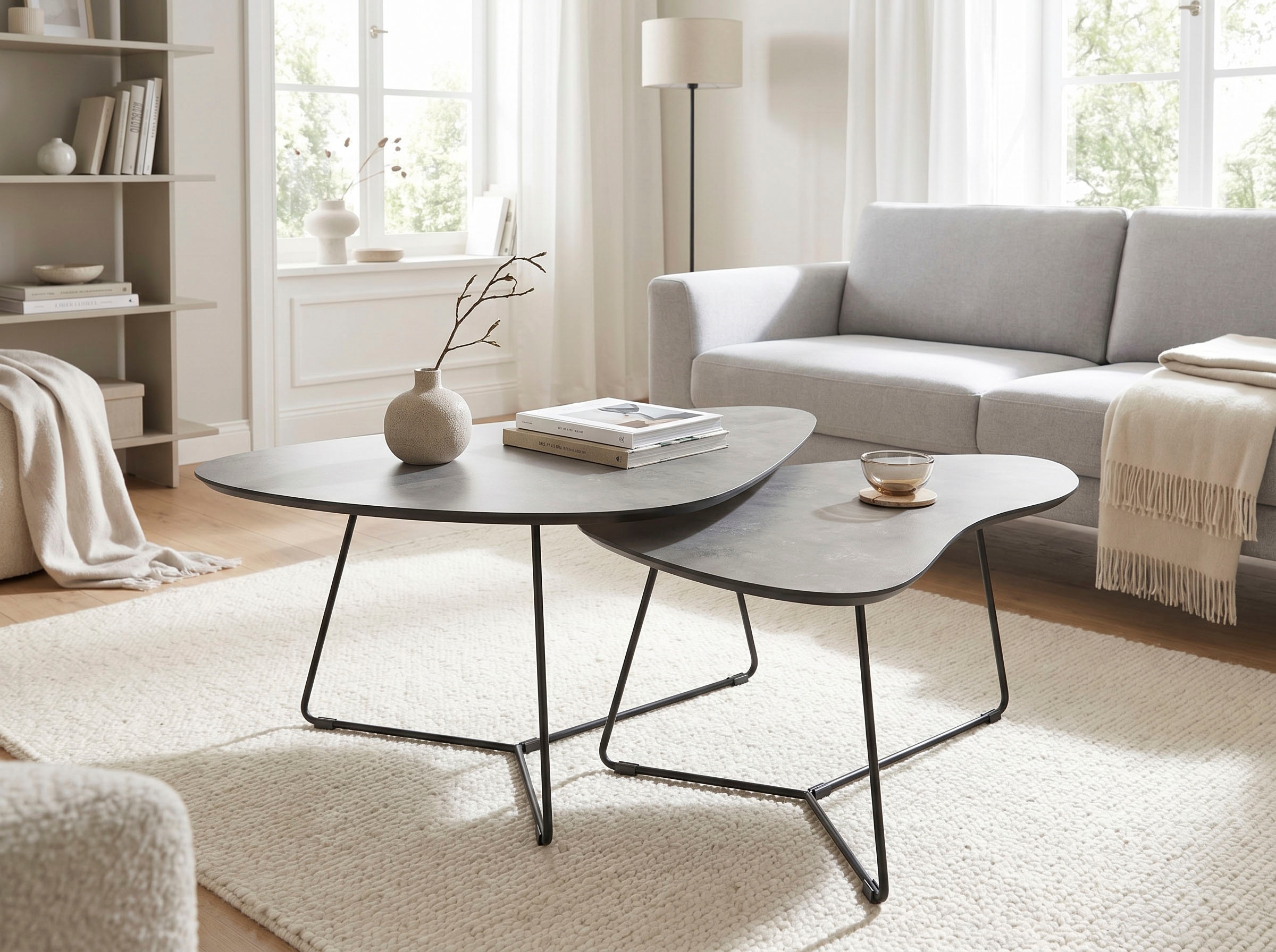 HELA Couchtisch »PISA« Set, 2 Stk. tlg. 2er Set, Platten in Nierenform, gefräst, Schweizer Kante