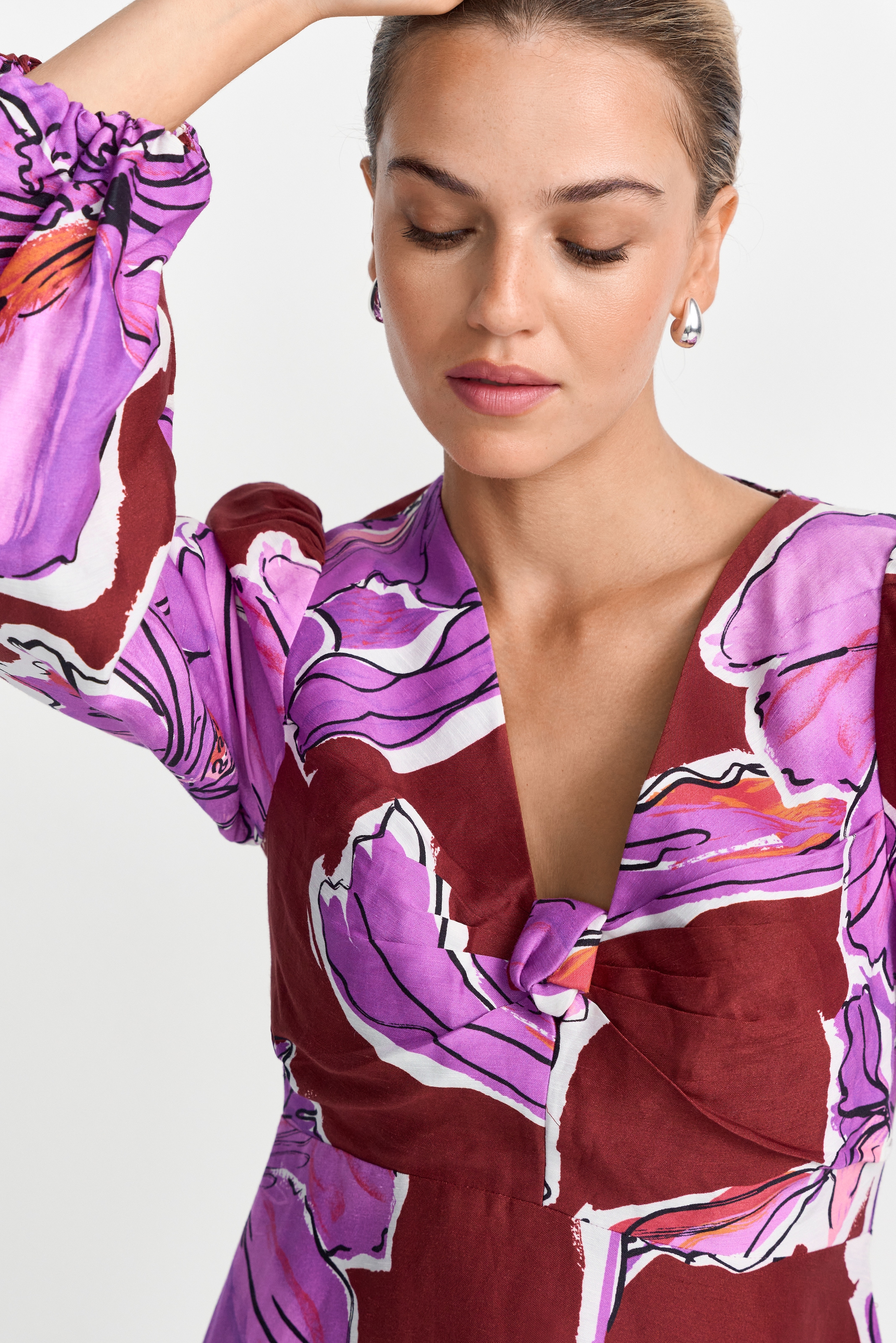 RICHROYAL Maxikleid aus Leinen-Mix, Allover Blumenprint