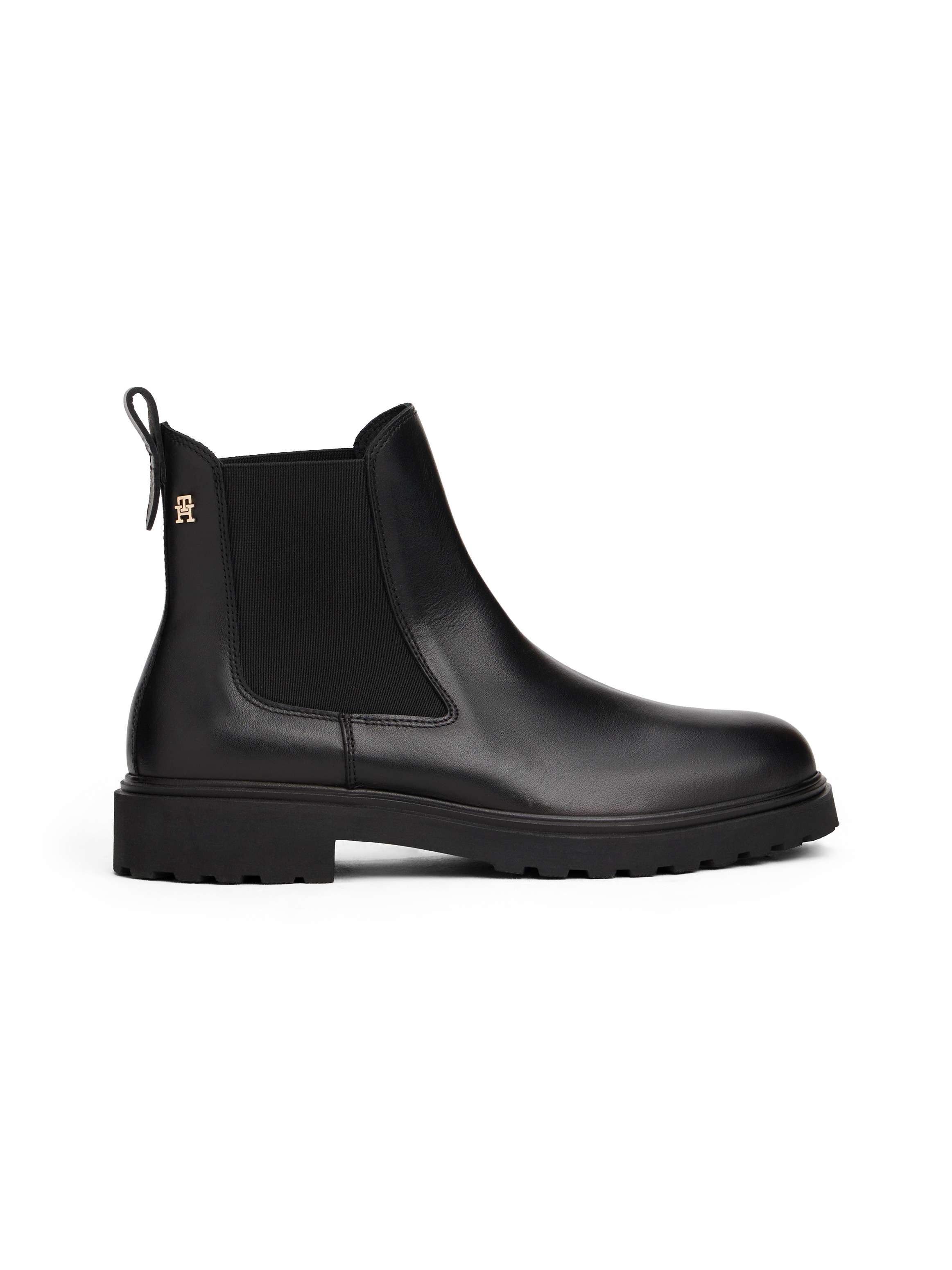Tommy Hilfiger Chelseaboots »TH LEATHER CLEATED CHELSEA«  , Blockabsatz, Stiefelette, Schlupfboots, beidseitiger Stretcheinsatz