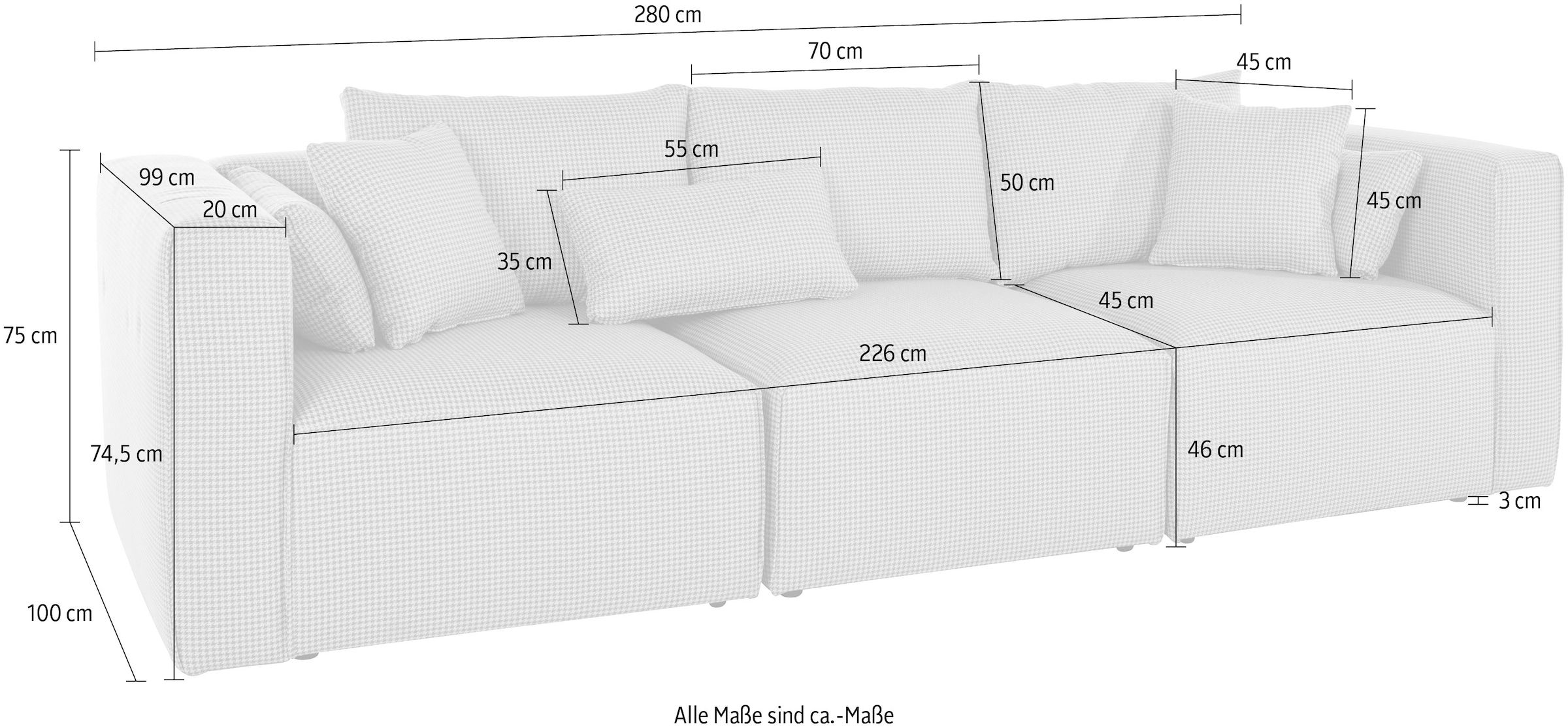 Home affaire 3-Sitzer »Comfine«, zusammengesetzt aus Modulen, in 3 Bezugsqualitäten