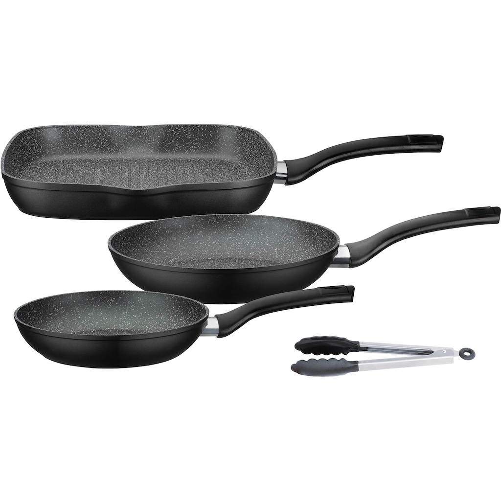 GSW Topf-Set »Gourmet Granit«, Aluminiumguss, (Set, 5 tlg., 1 x Bräter, 1x Grillpfanne 28x28 cm, je 1x Bratpfanne Ø 20/24 cm)