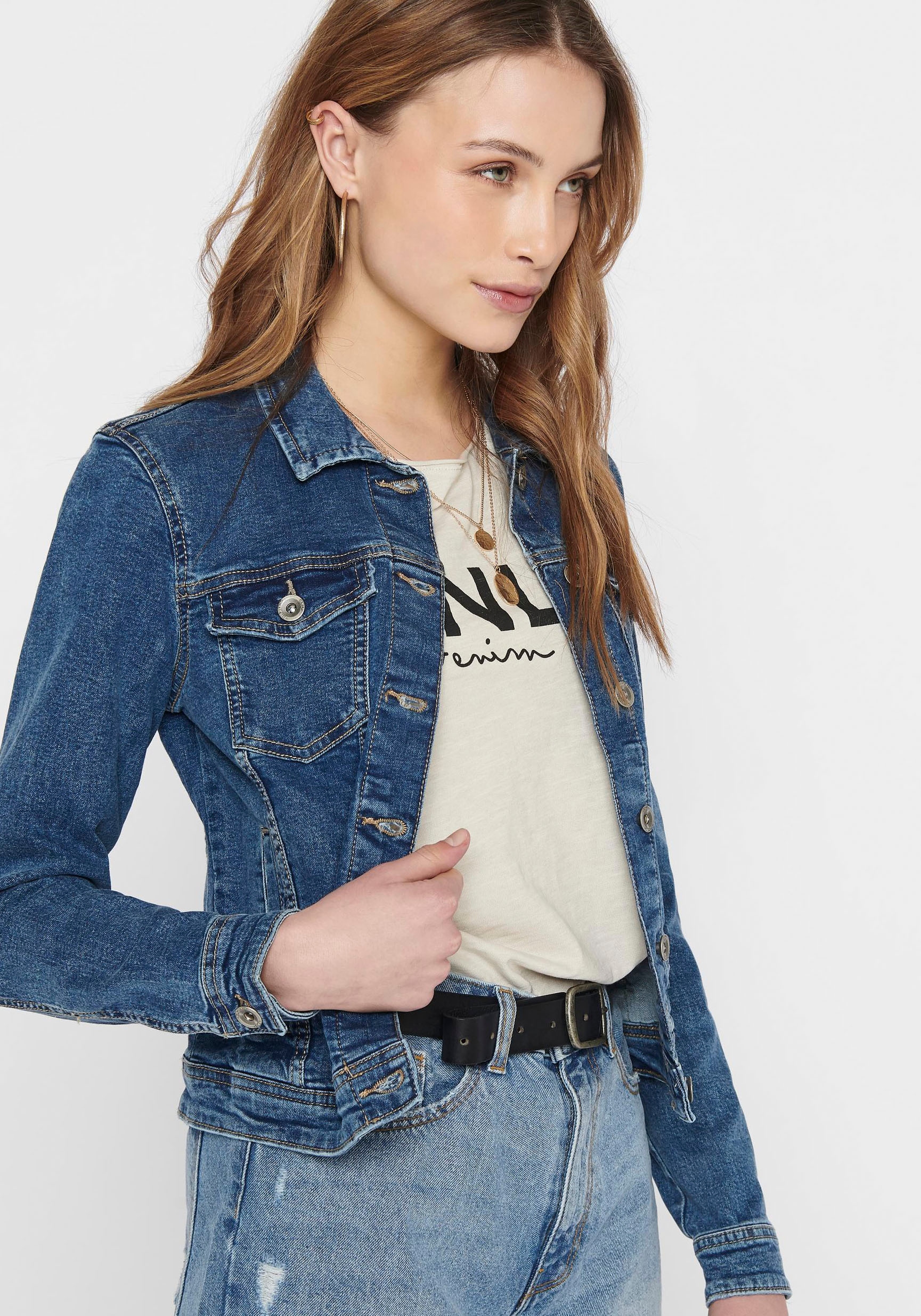 ONLY Jeansjacke »TIA«, in leichter Used-Waschung mit Stretch