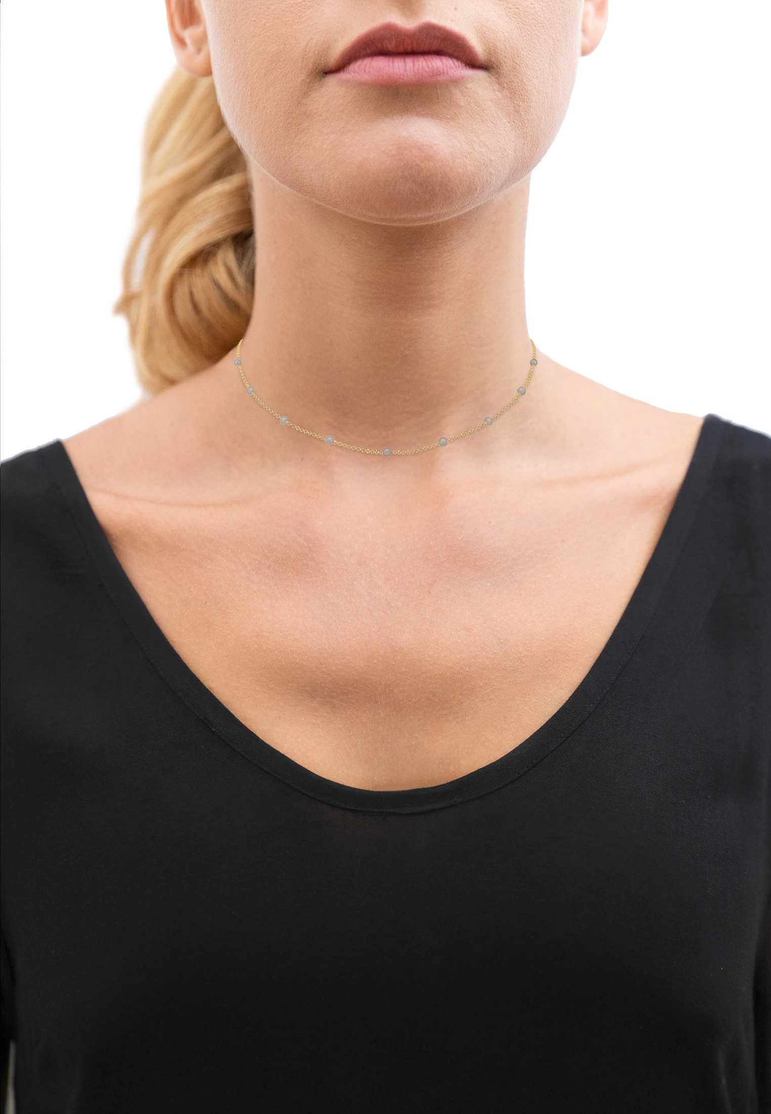 Elli Choker »Halskette Choker Labradorit Grau 925 Sterling Silber Gold-plated«