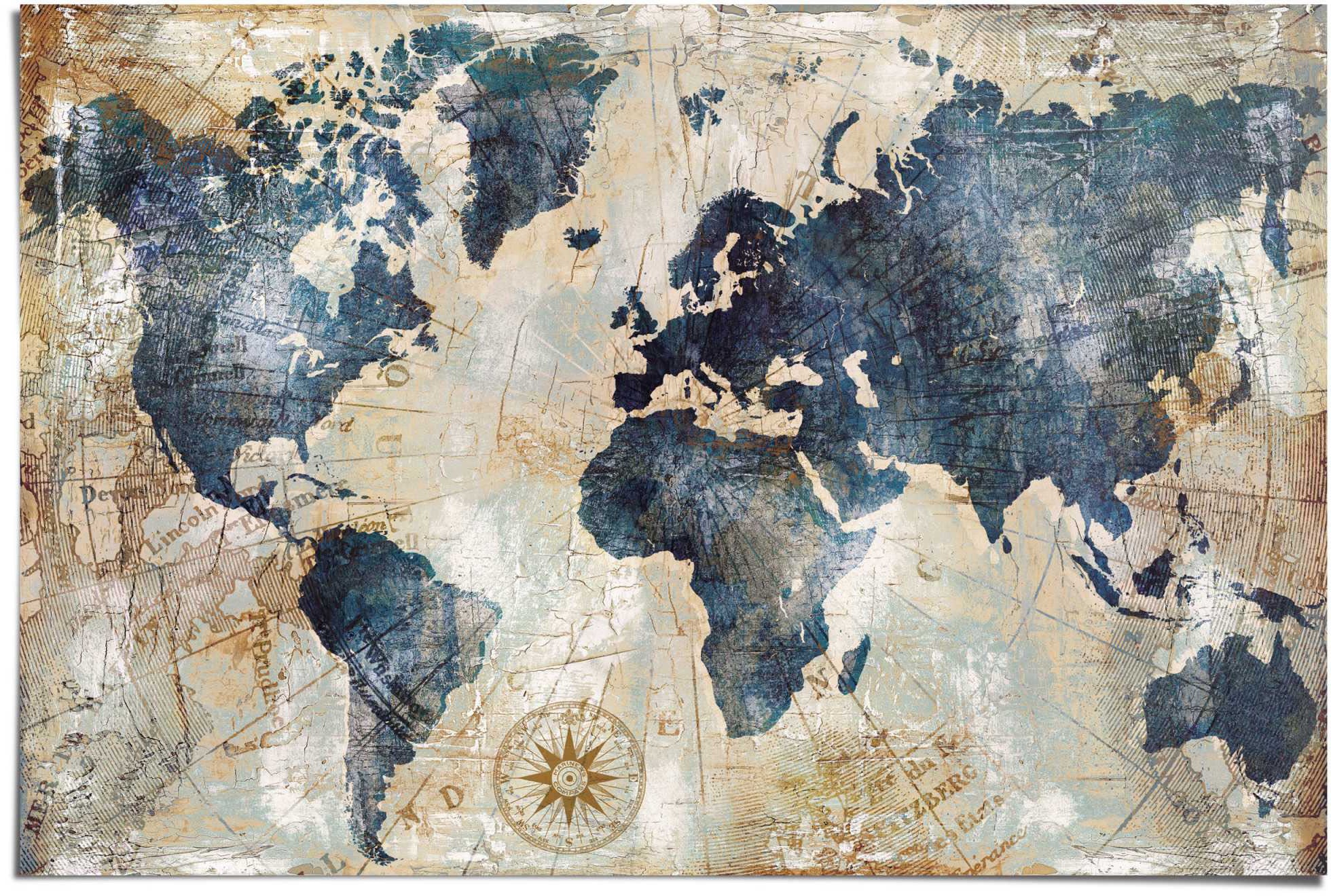 Reinders! Poster »Weltkarte Vintage Rechnung auf (1 Landkarte«, - bestellen - Kontinente St.)