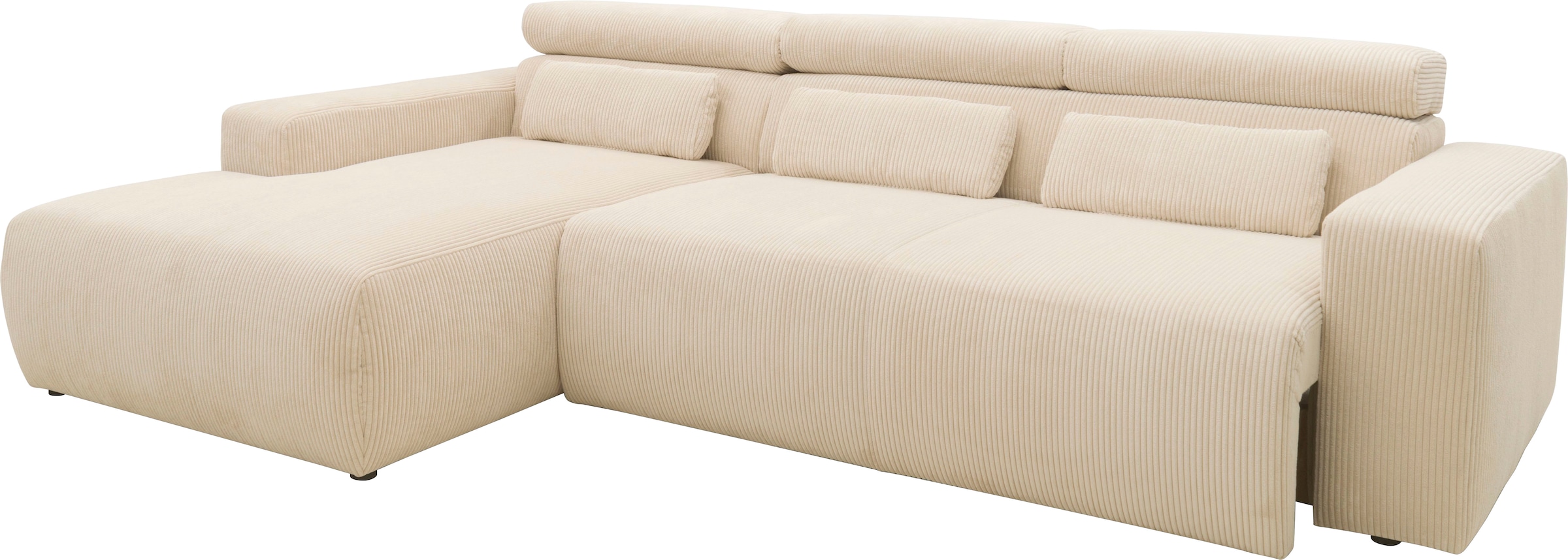 DOMO collection Ecksofa »Brandon B/T/H: 289/177/80 cm, belastbar bis 140kg/ Sitz, auch in Cord«, mit Kopfteilverstellung, wahlweise Sitztiefenverstellung, L-Form