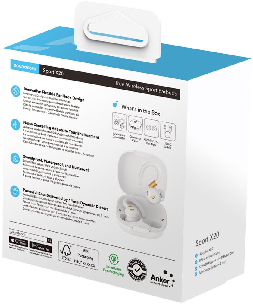 Anker wireless In-Ear-Kopfhörer »soundcore Sport X20« Bluetooth Adaptive Noise-Cancelling | integrierte Steuerung für Anrufe und Musik
