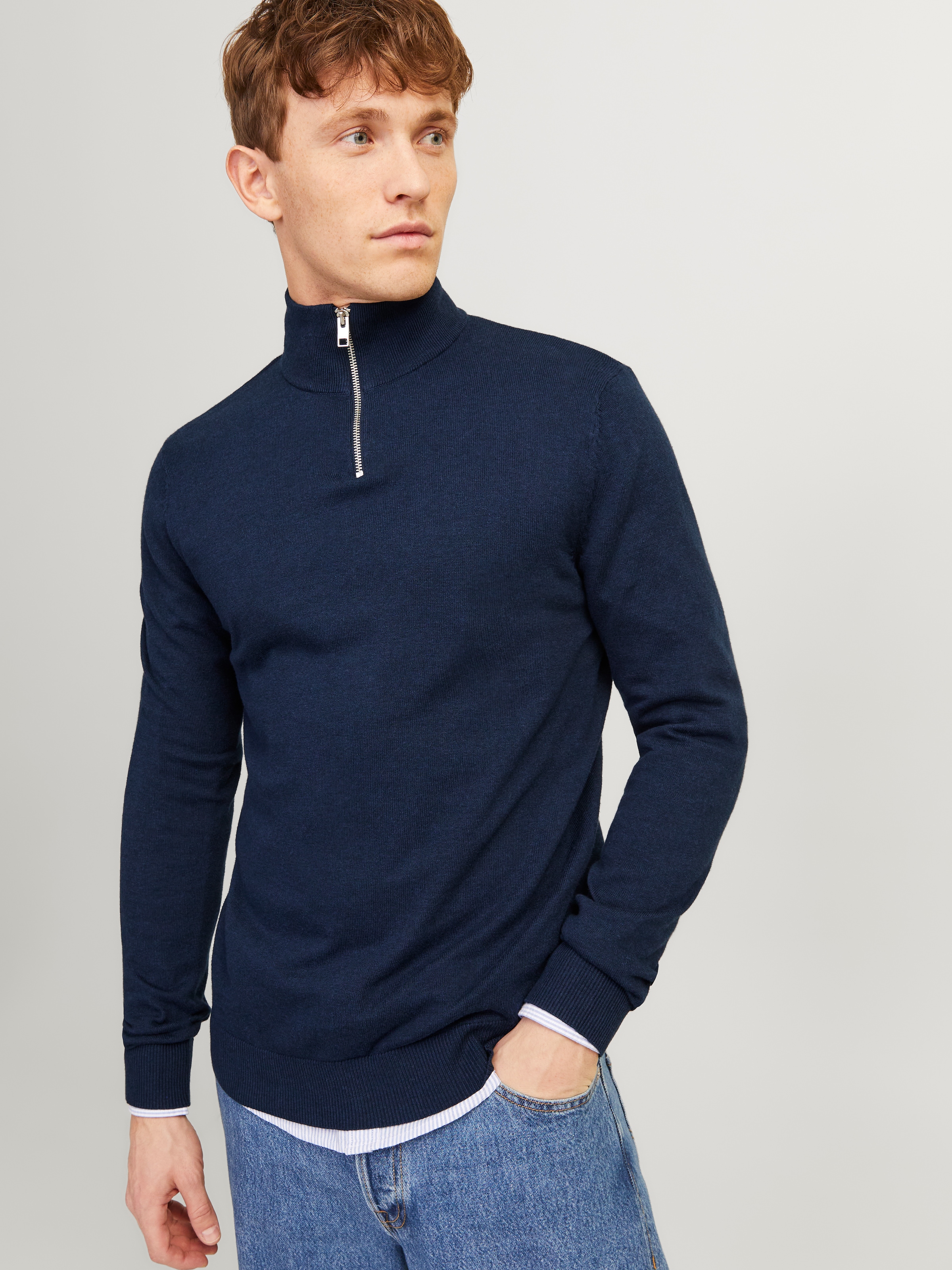 Jack & Jones Strickpullover »EMIL KNIT HALF ZIP«, mit kurzem Reißverschluss im Troyer-Look