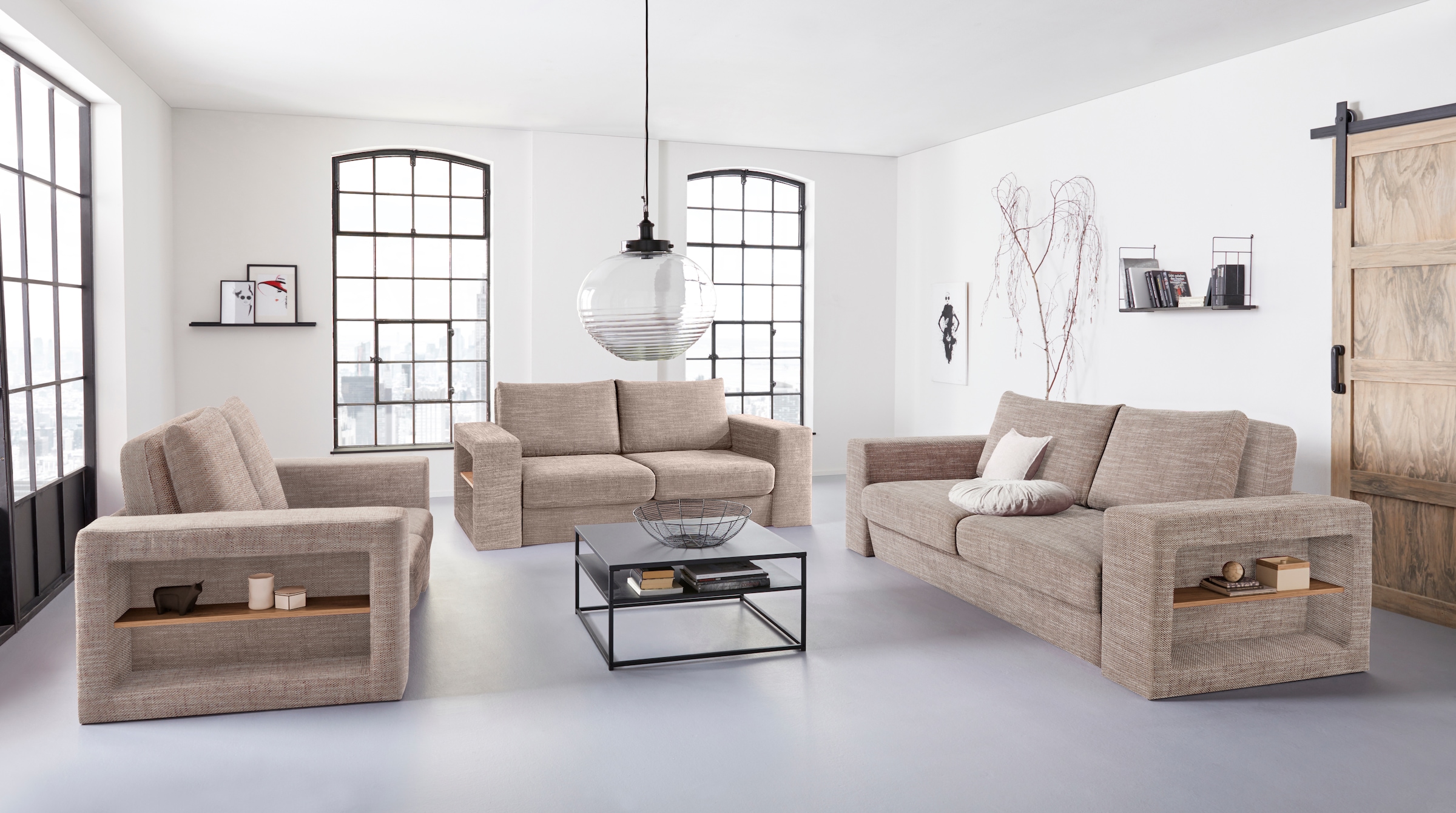 LOOKS by Wolfgang Joop 3-Sitzer »Looksvb« Verwandlungssofa: aus Sofa wird Sofa mit 2 Hockern, mit Regalfunktion