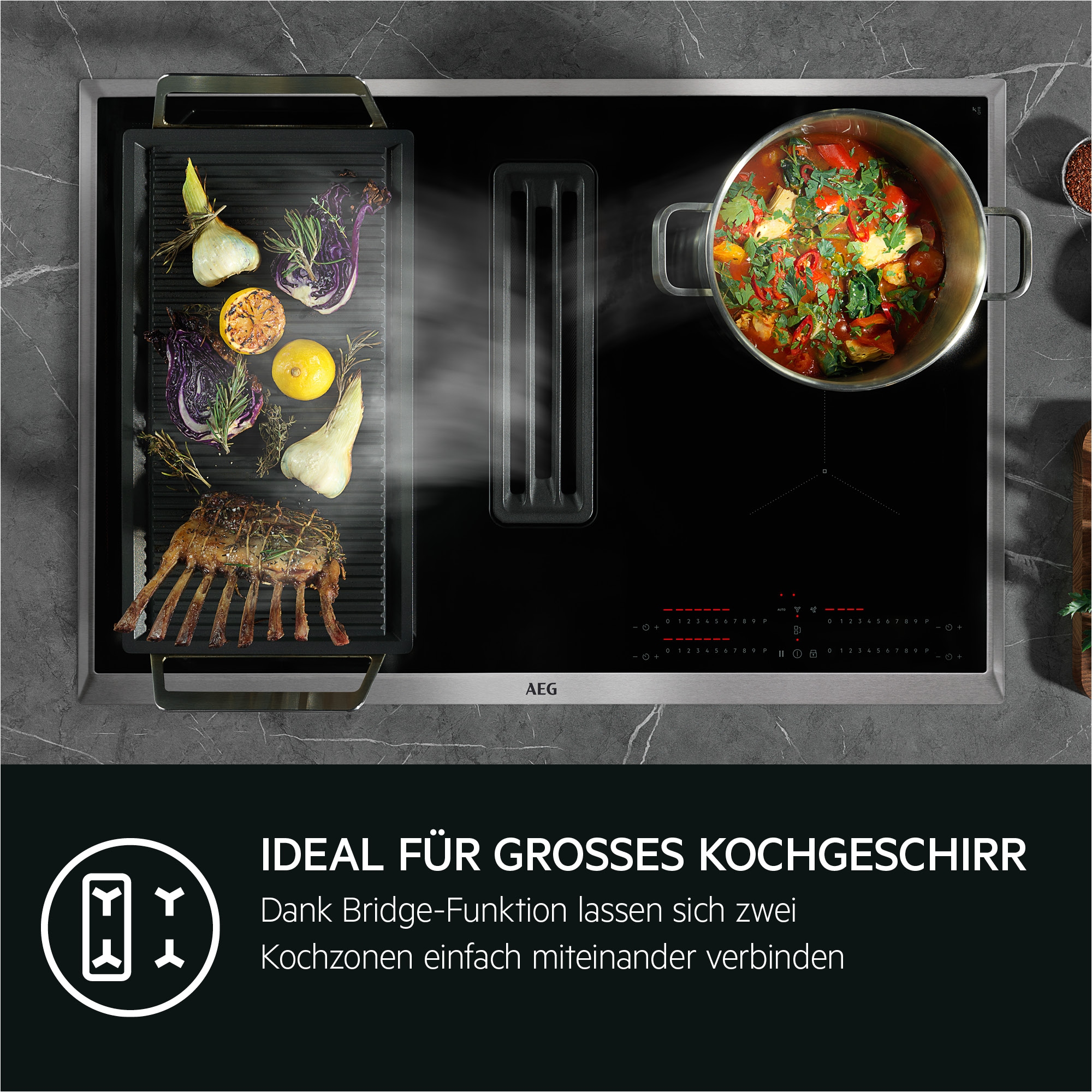 AEG Kochfeld mit Dunstabzug »COLI84COXB« vier Kochzonen mit unterschiedlichen Durchmessern, mit Timer-Funktion