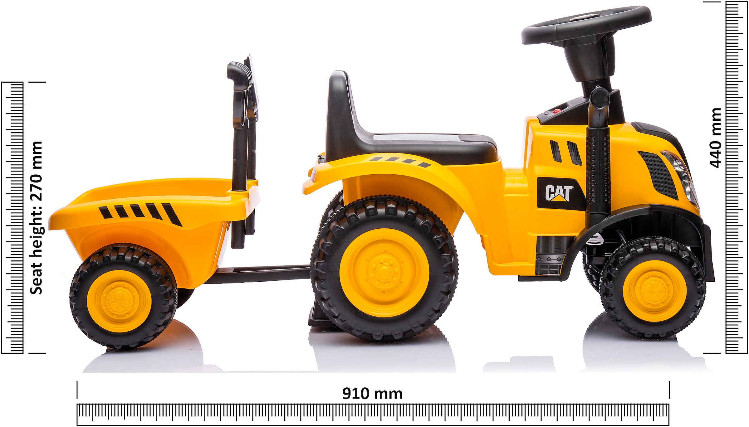 Jamara Rutscher »Caterpillar Traktor mit Anhänger 2in1, gelb« mit Licht- und Soundeffekten sowie Hupe